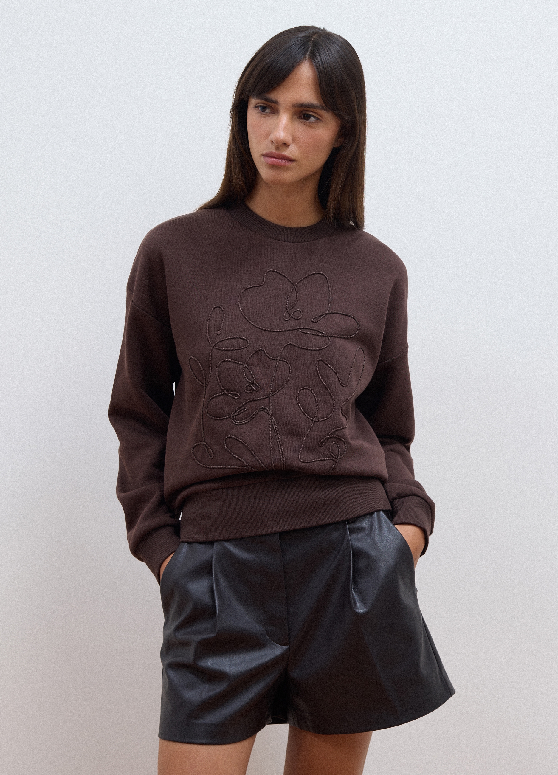 LES COPAINS, Felpa Marrone In Misto Cotone A Girocollo Regular Fit, Donna, Marrone, Taglia: XL