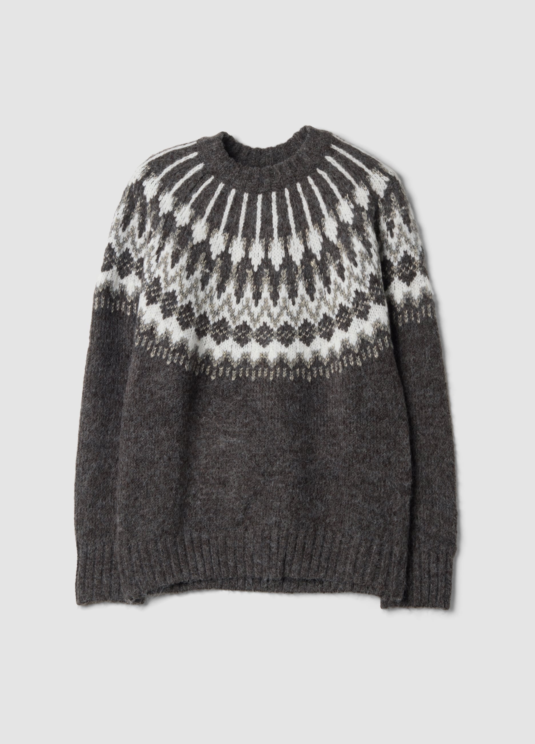 LES COPAINS, Maglione Grigio Girocollo Jacquard Regular Fit, Donna, Grigio, Taglia: S