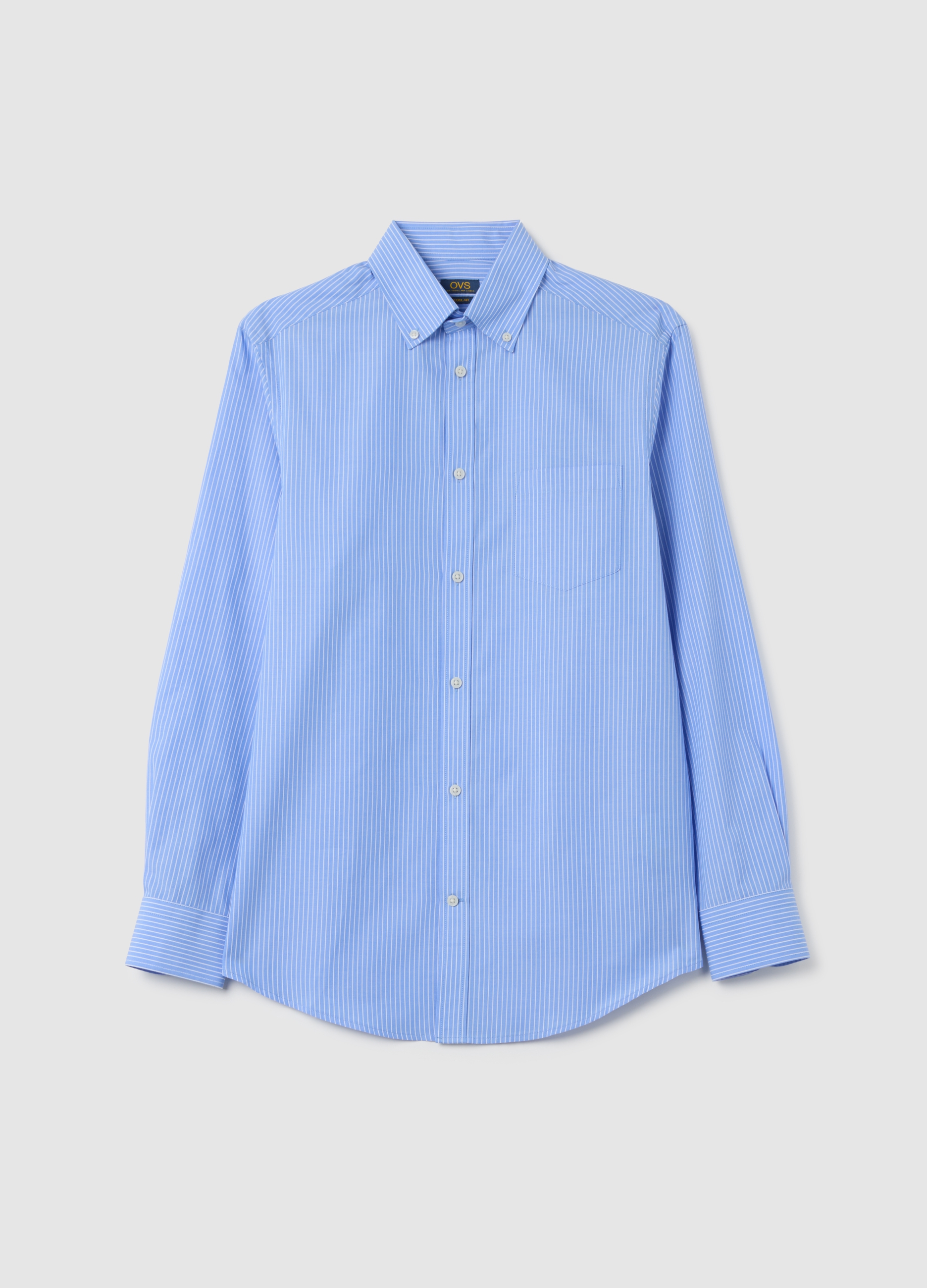 Camisa Azul De Ajuste Regular Mezcla De Algodón, Hombre, Azul claro, Talla: 45