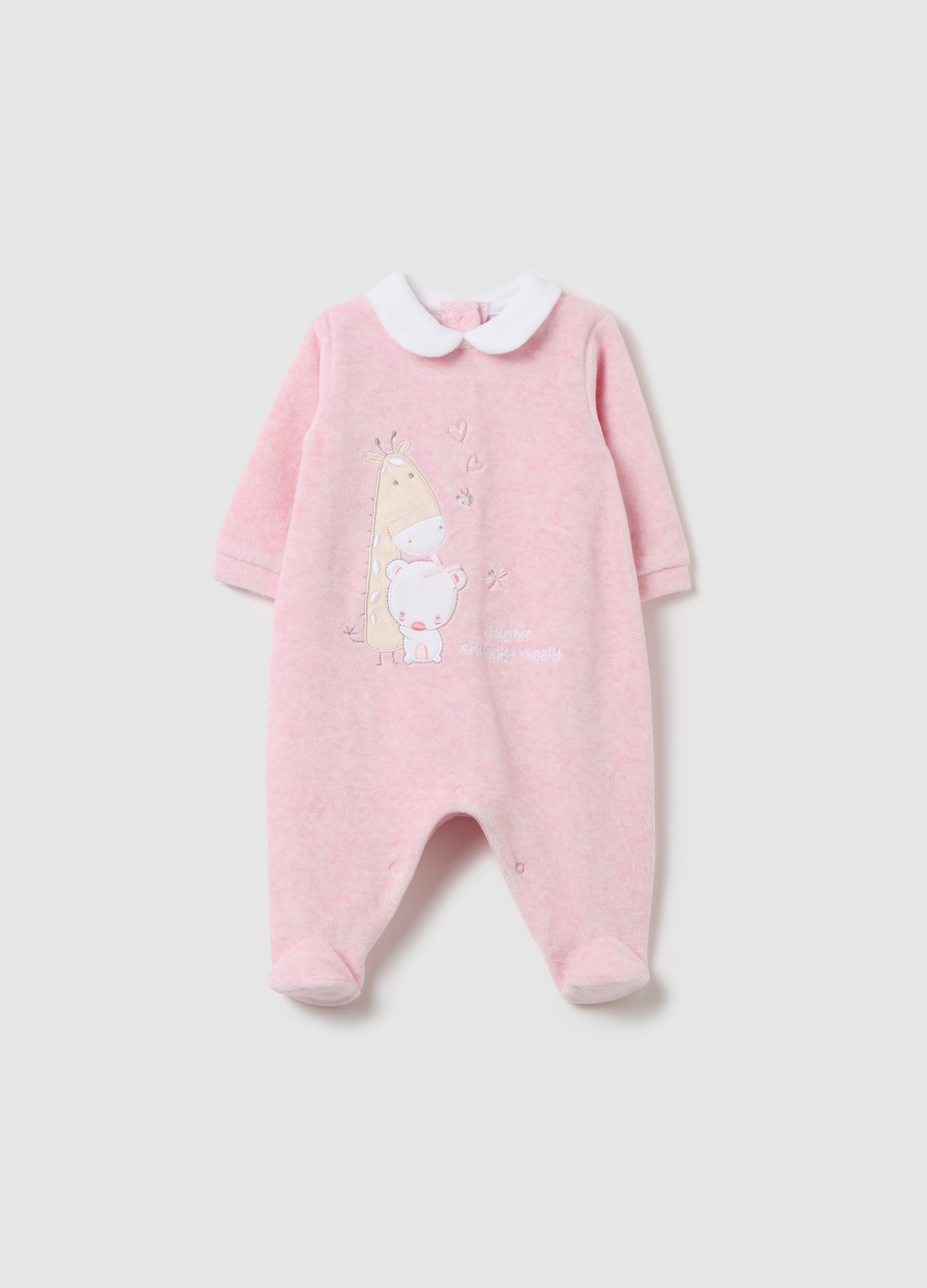 FAGOTTINO, Tutina In Velour Con Piedini E Ricamo Animaletti, Neonato, Rosa, Taglia: 0-1