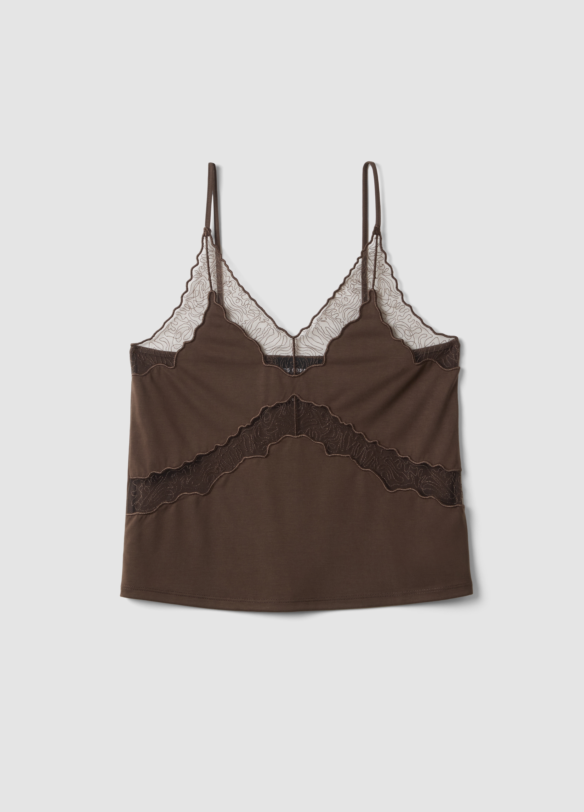 LES COPAINS, Camiseta Sin Mangas De Mezcla De Viscosa Marrón Regular Fit Con Detalles Transparentes, Mujer, Marrón oscuro, Talla: 38