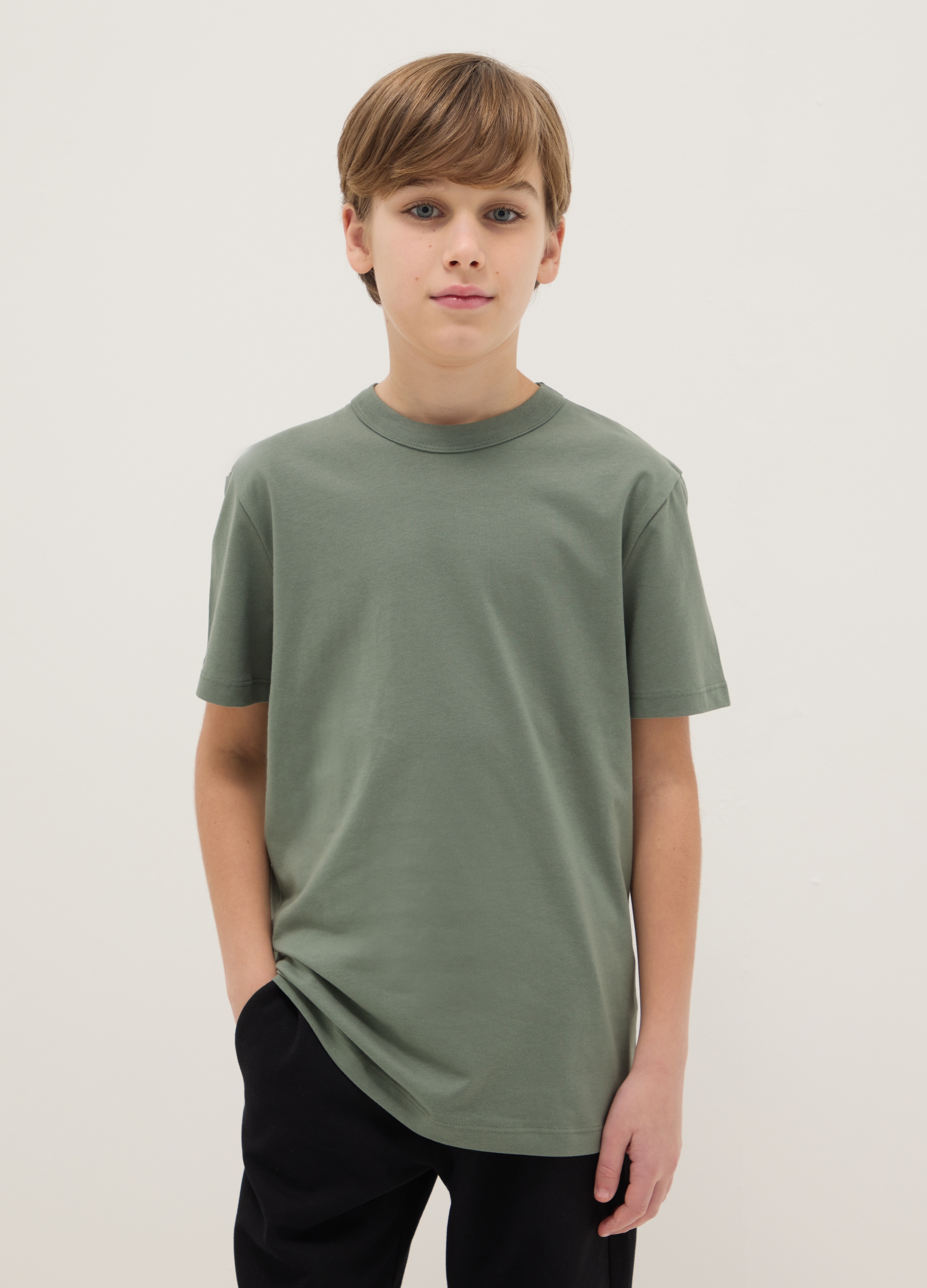 OVS KIDS, Camiseta Verde De Cuello Redondo Para Niño En Pura Algodón Corte Amplio, Niño, Verde hoja, Talla: 10-11