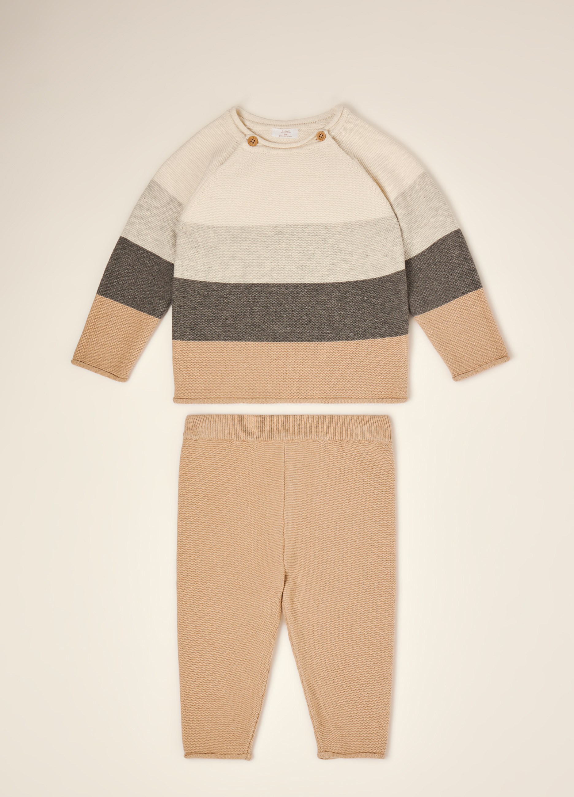 IANA, Completo Beige In Puro Cotone Con Maglia E Pantaloni, Neonata, Multicolor, Taglia: 3