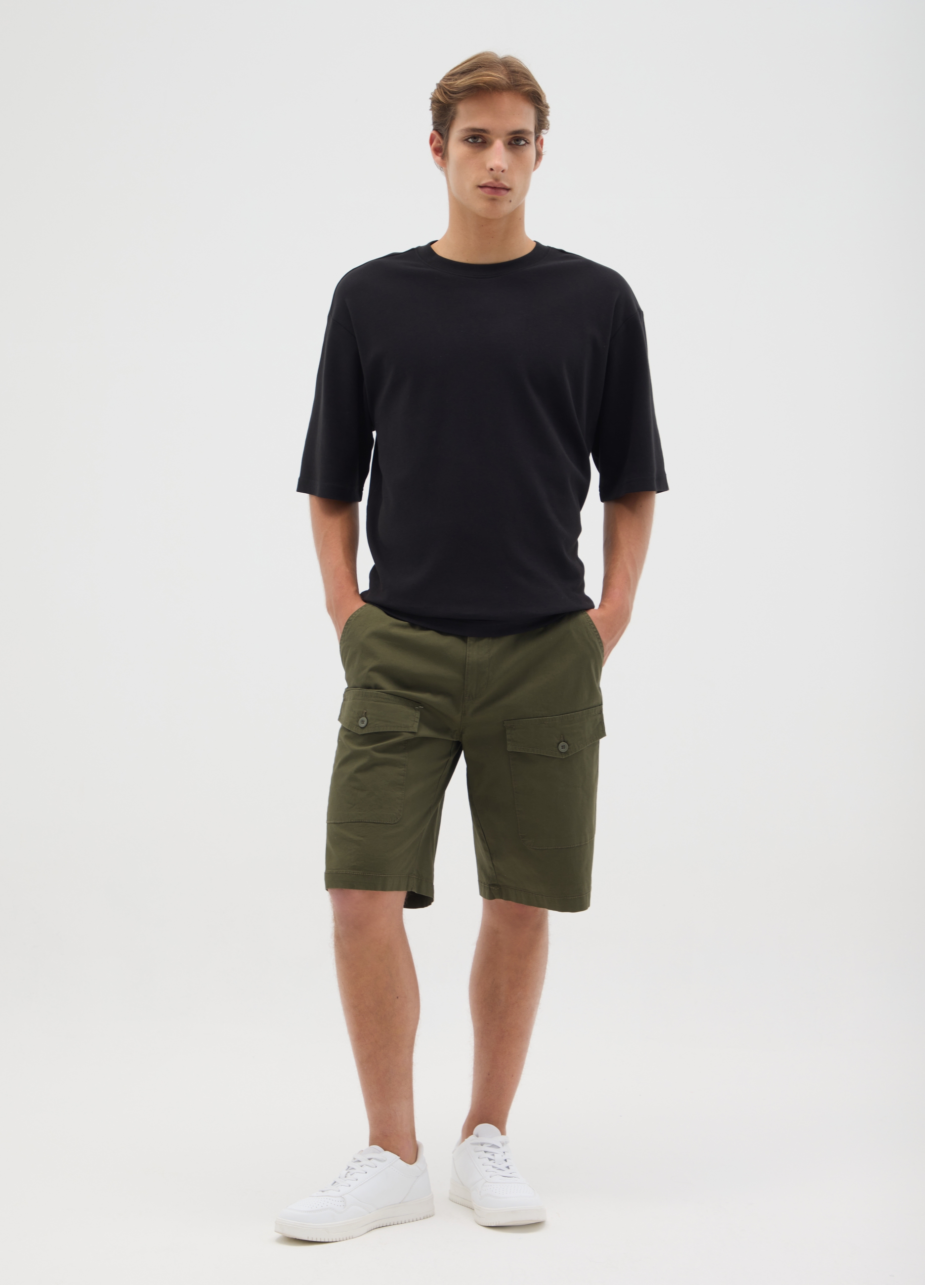 OVS, Bermuda De Hombre En Algodón Verde, Corte Regular, Hombre, Verde oscuro, Talla: S