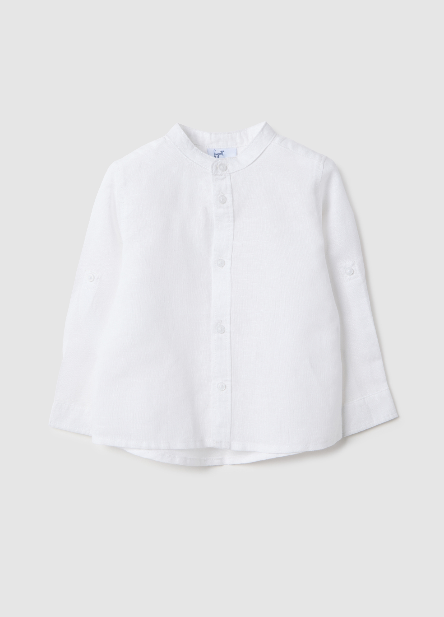 FAGOTTINO, Camisa Blanca De Lino Y Algodón Para Niño De Ajuste Regular Con Cuello Mao, Niño, Blanco óptico, Talla: 12-18
