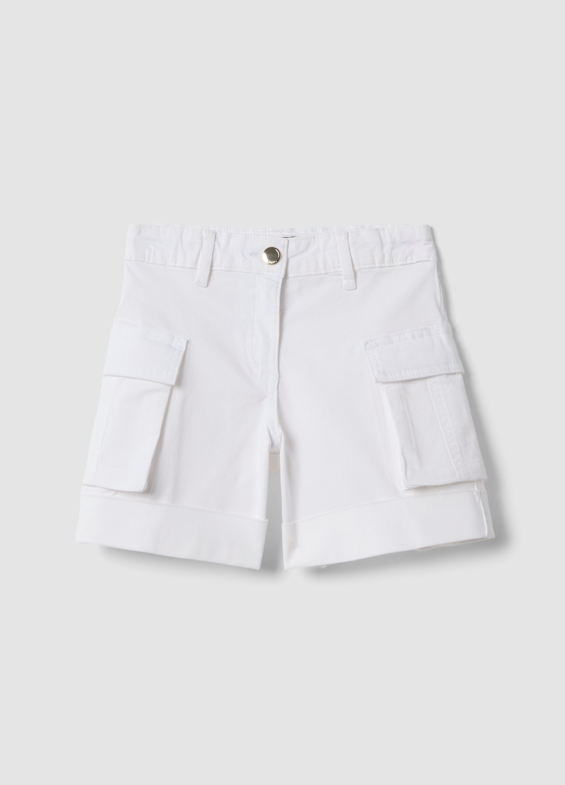 PIOMBO KIDS, Shorts Cargo Blancos De Algodón Elástico, Niña, Blanco, Talla: 8
