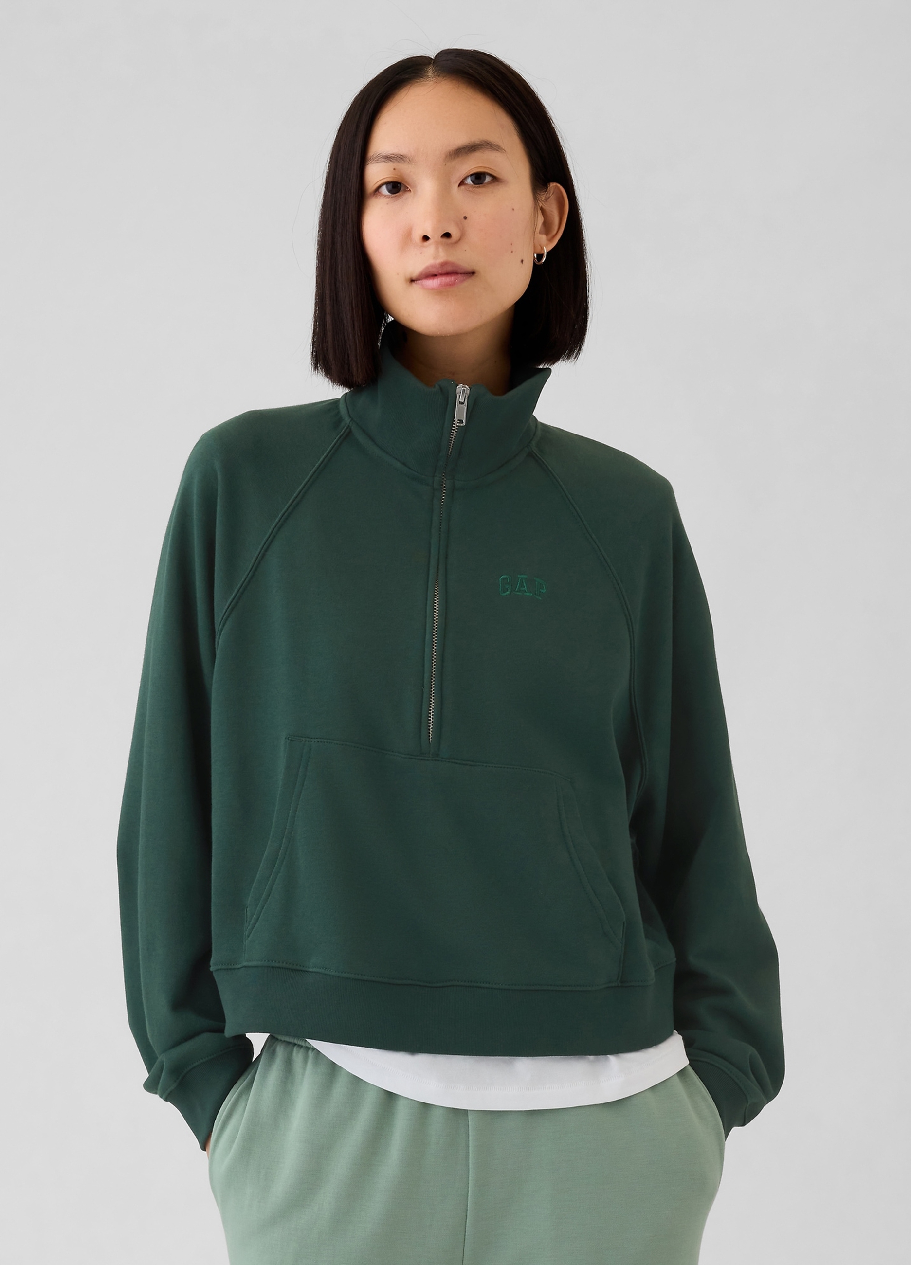 GAP, Felpa Half-zip Con Ricamo Logo, Donna, Verde, Taglia: XS