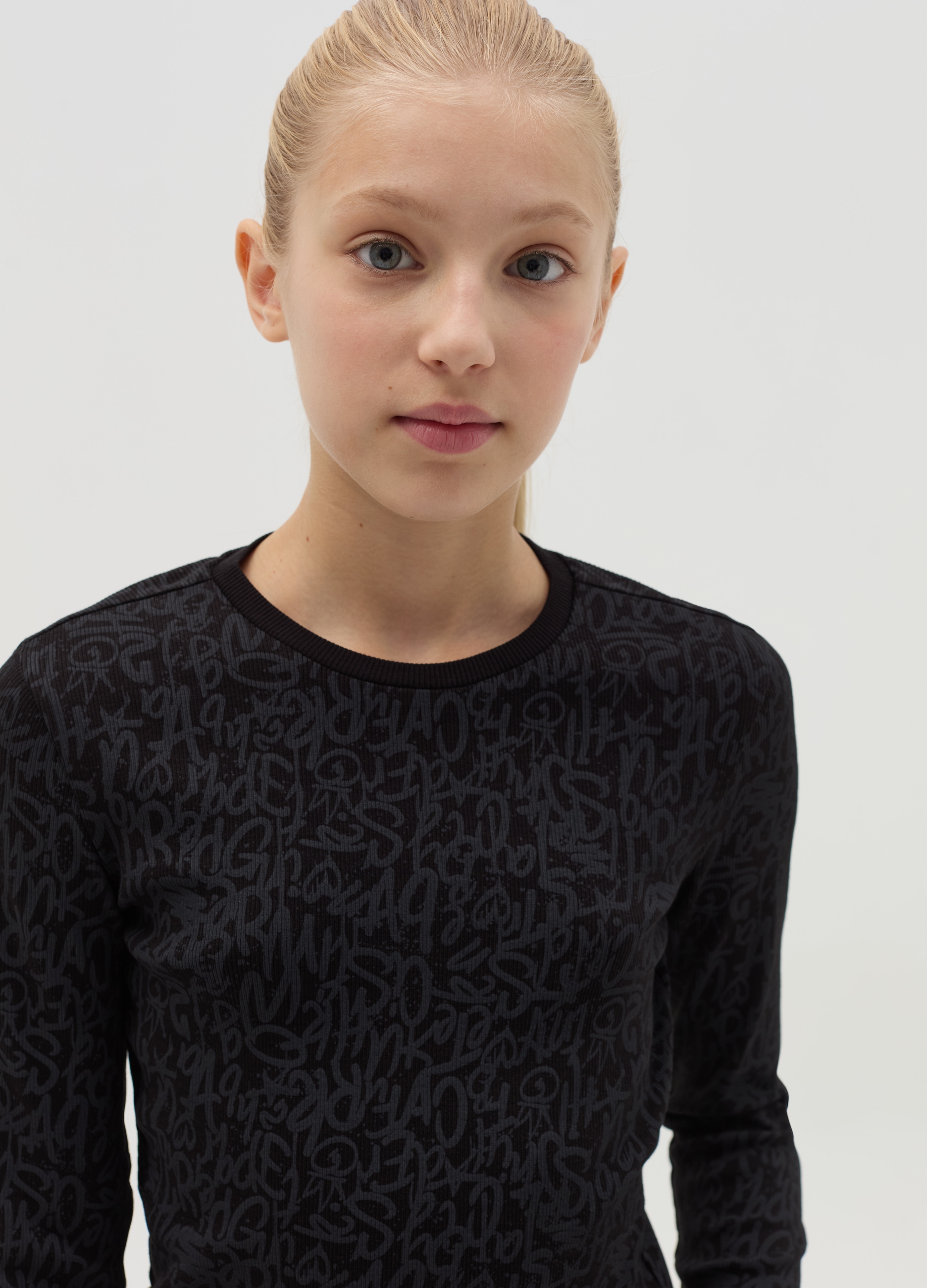 OVS KIDS, T-shirt Maniche Lunghe Con Stampa Lettering, Bambina, Nero, Taglia: 13-14