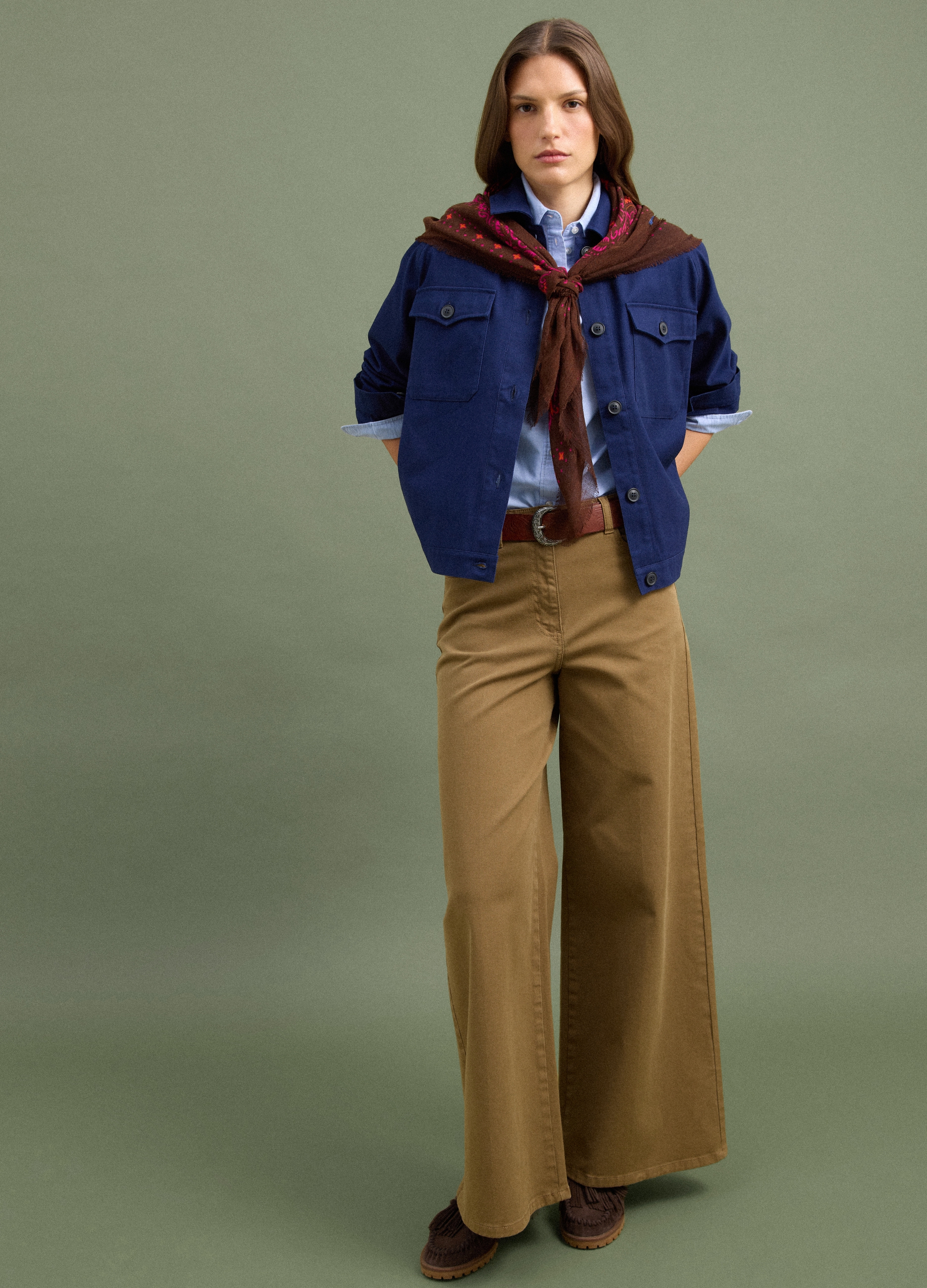 PIOMBO, Pantaloni Marroni In Cotone Elasticizzato Wide Leg, Donna, Marrone, Taglia: 42