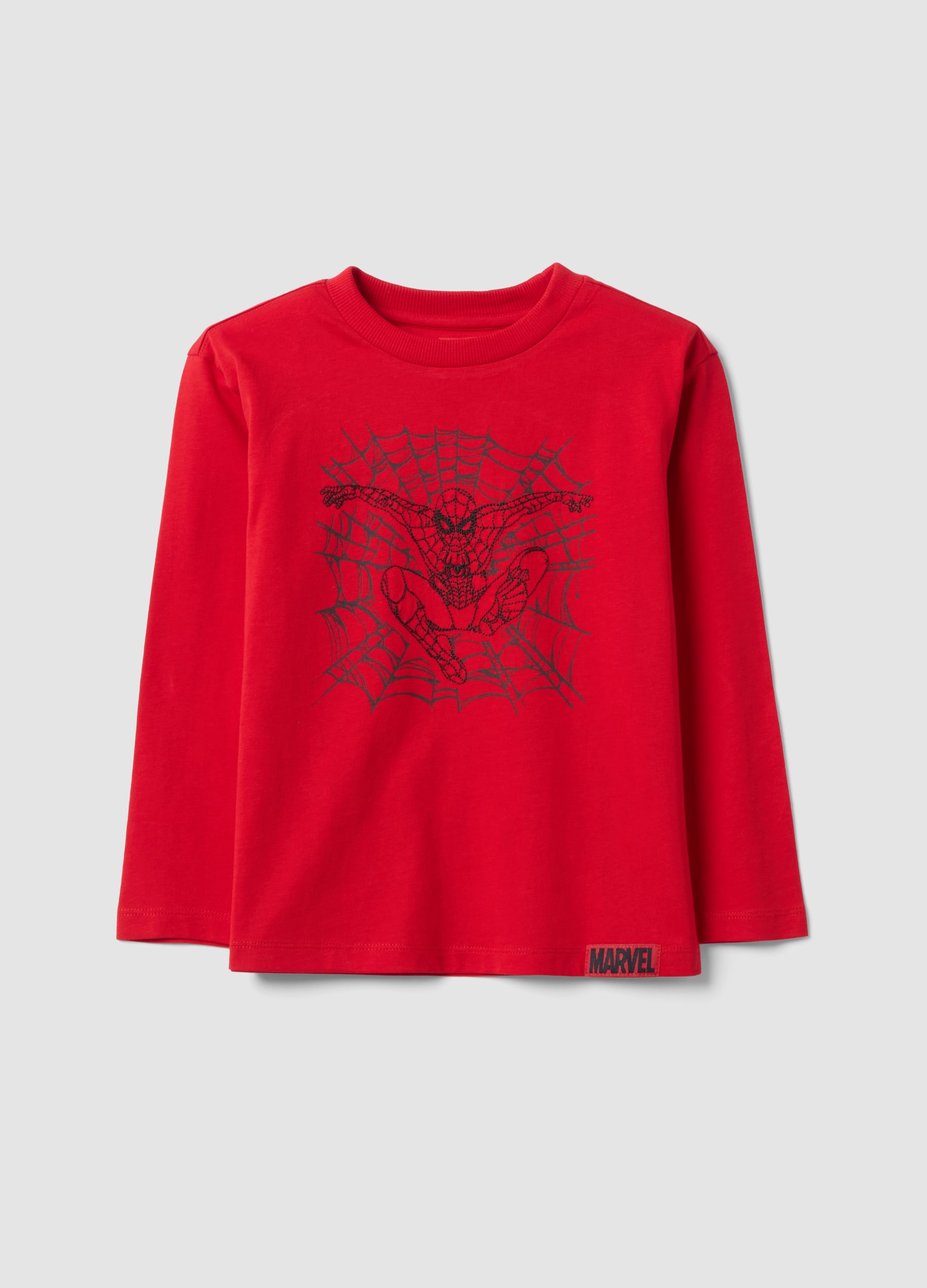 MARVEL, T-shirt Rossa A Maniche Lunghe In Puro Cotone Con Stampa Marvel Spider-man Per Bambino, Rosso, Taglia: 3-4