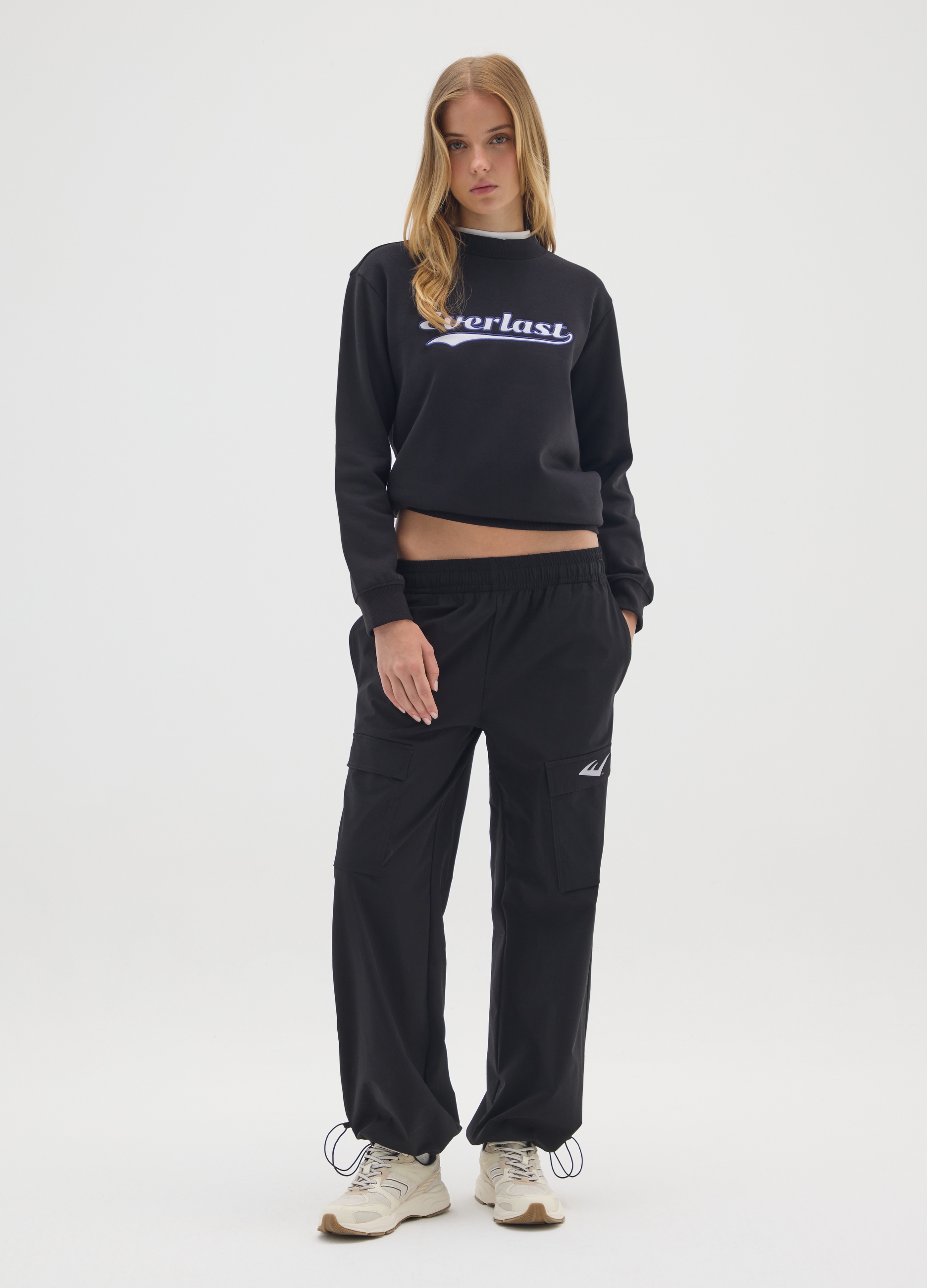 EVERLAST, Pantaloni Cargo In Tessuto Elasticizzato Neri Regular Fit Everlast, Donna, Nero, Taglia: M