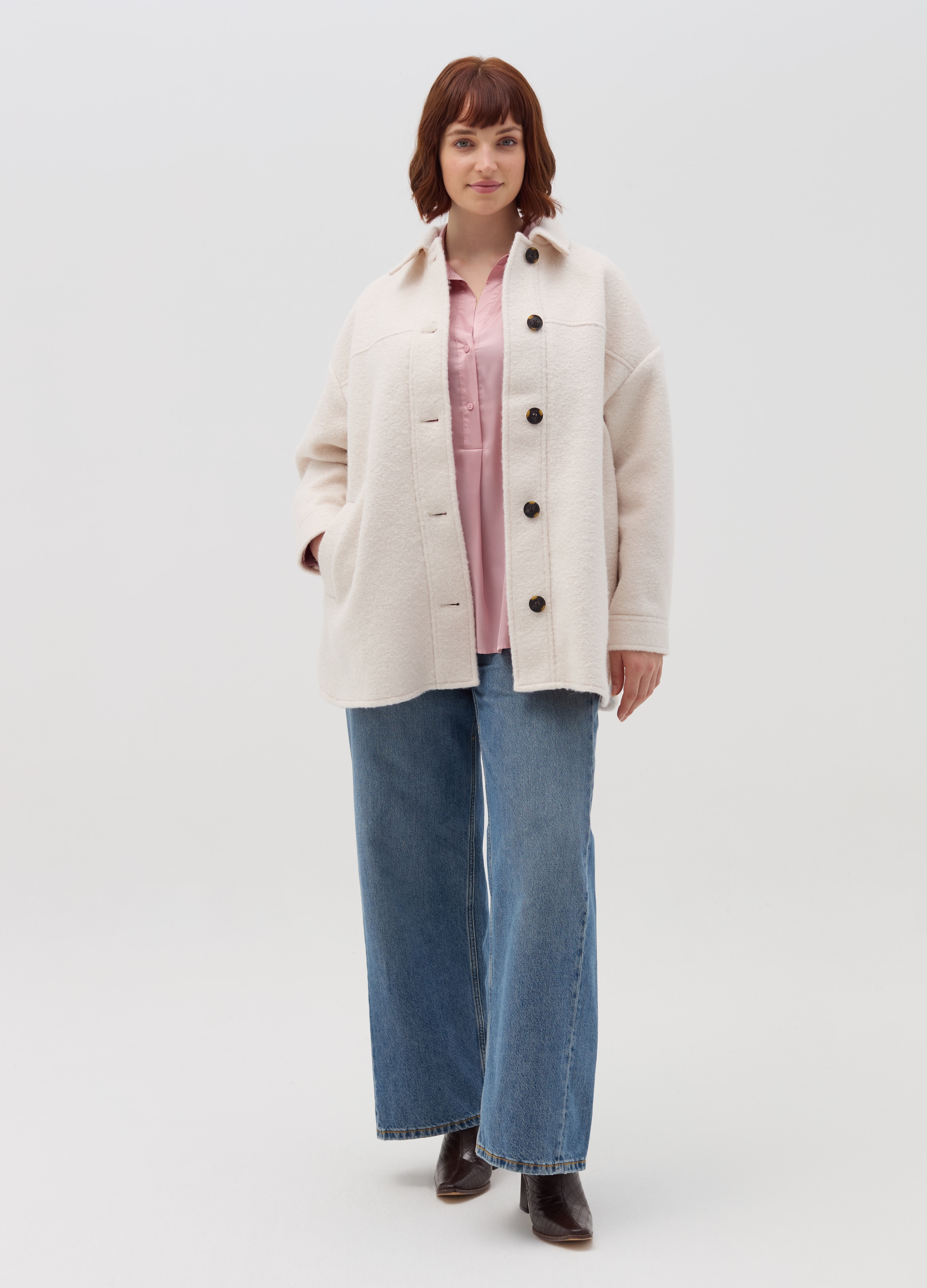 MYA, Cappotto Over Monopetto Curvy, Donna, Bianco, Taglia: M