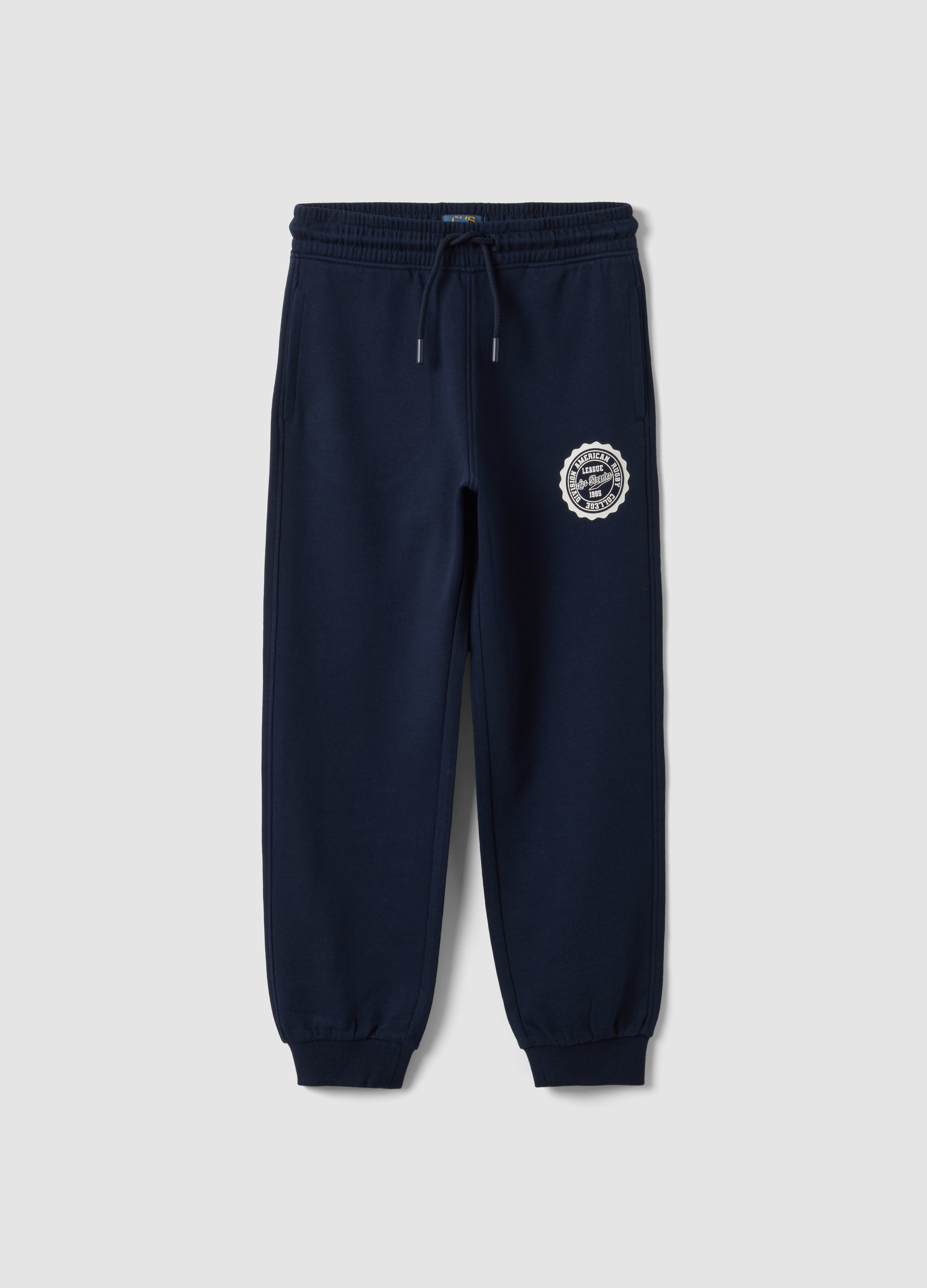 OVS KIDS, Jogger Blu In Misto Cotone E Viscosa Con Stampa A Contrasto Per Bambino, Blu, Taglia: 6-7