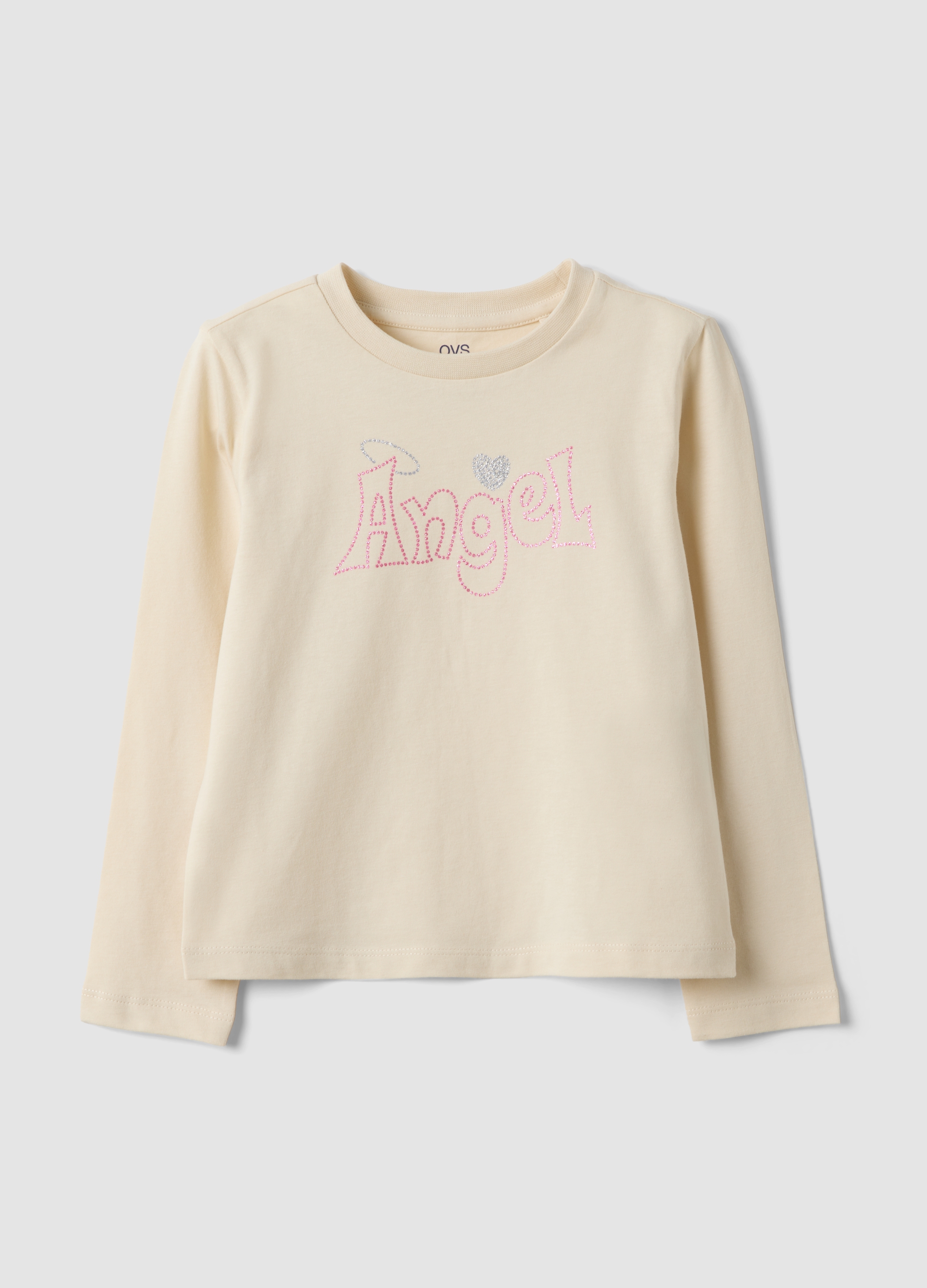 OVS KIDS, T-shirt Beige In Puro Cotone Organico Con Stampa Frontale Per Bambina, Beige, Taglia: 6-7