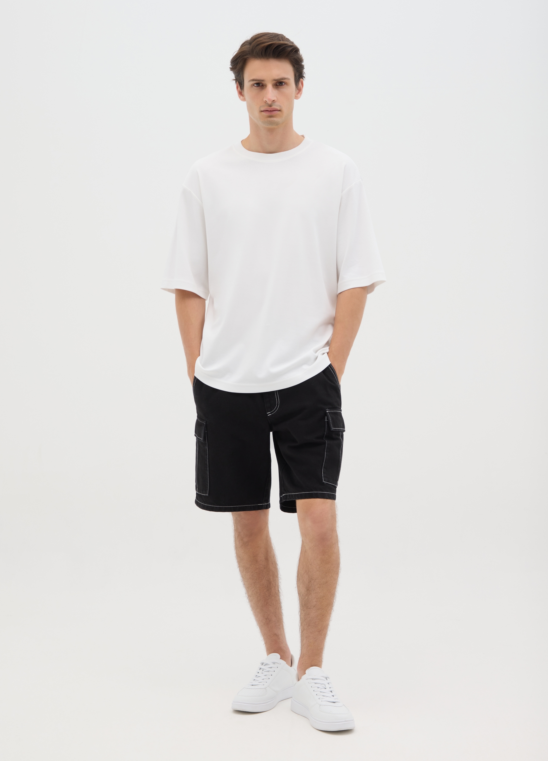 OVS, Bermudas Cargo Para Hombre De Algodón Negro Con Pierna Ancha, Hombre, Gunmetal, Talla: S