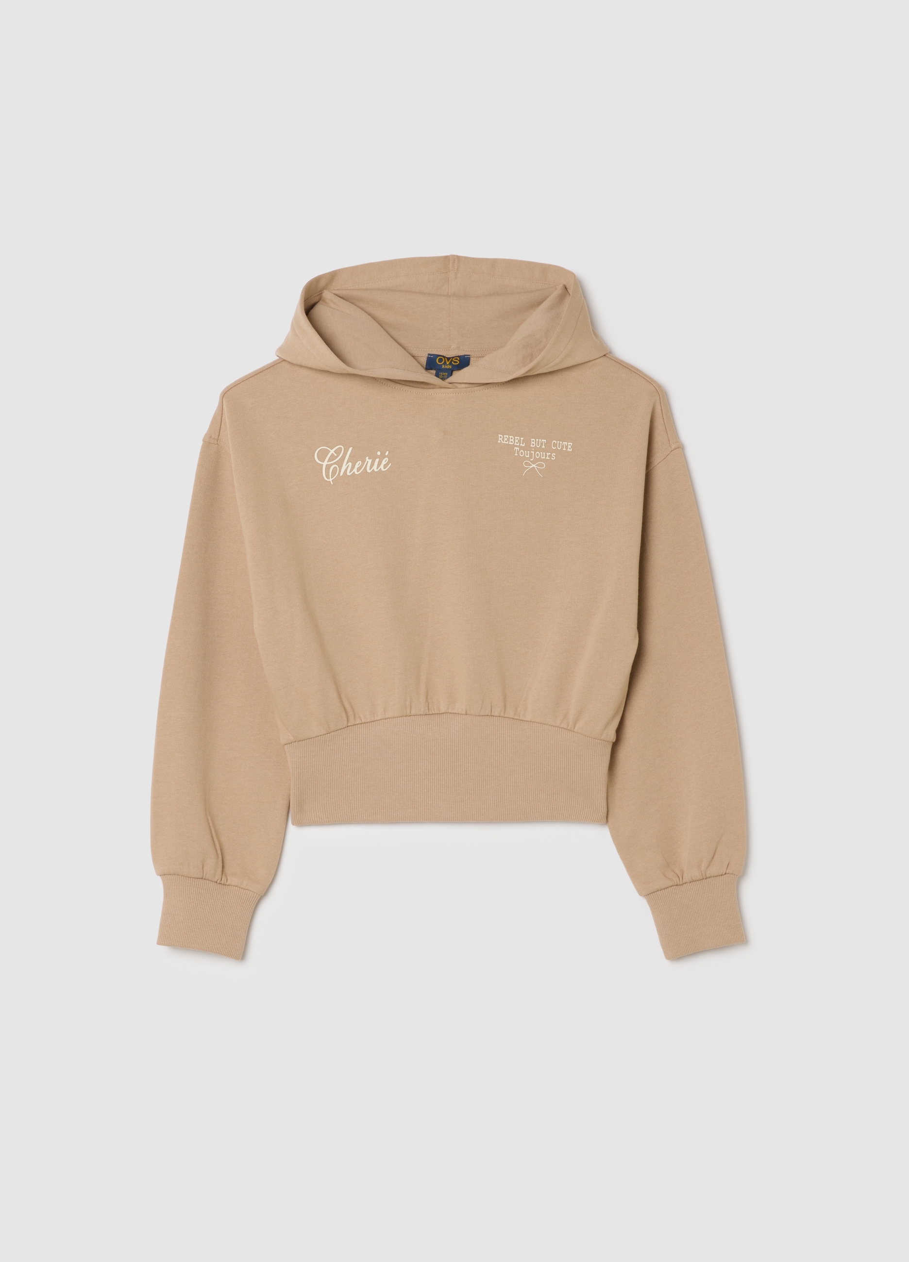 OVS KIDS, Sudadera Corta Beige Para Niñas En Algodón Puro Ajuste Regular, Niña, Beige Claro, Talla: 11-12