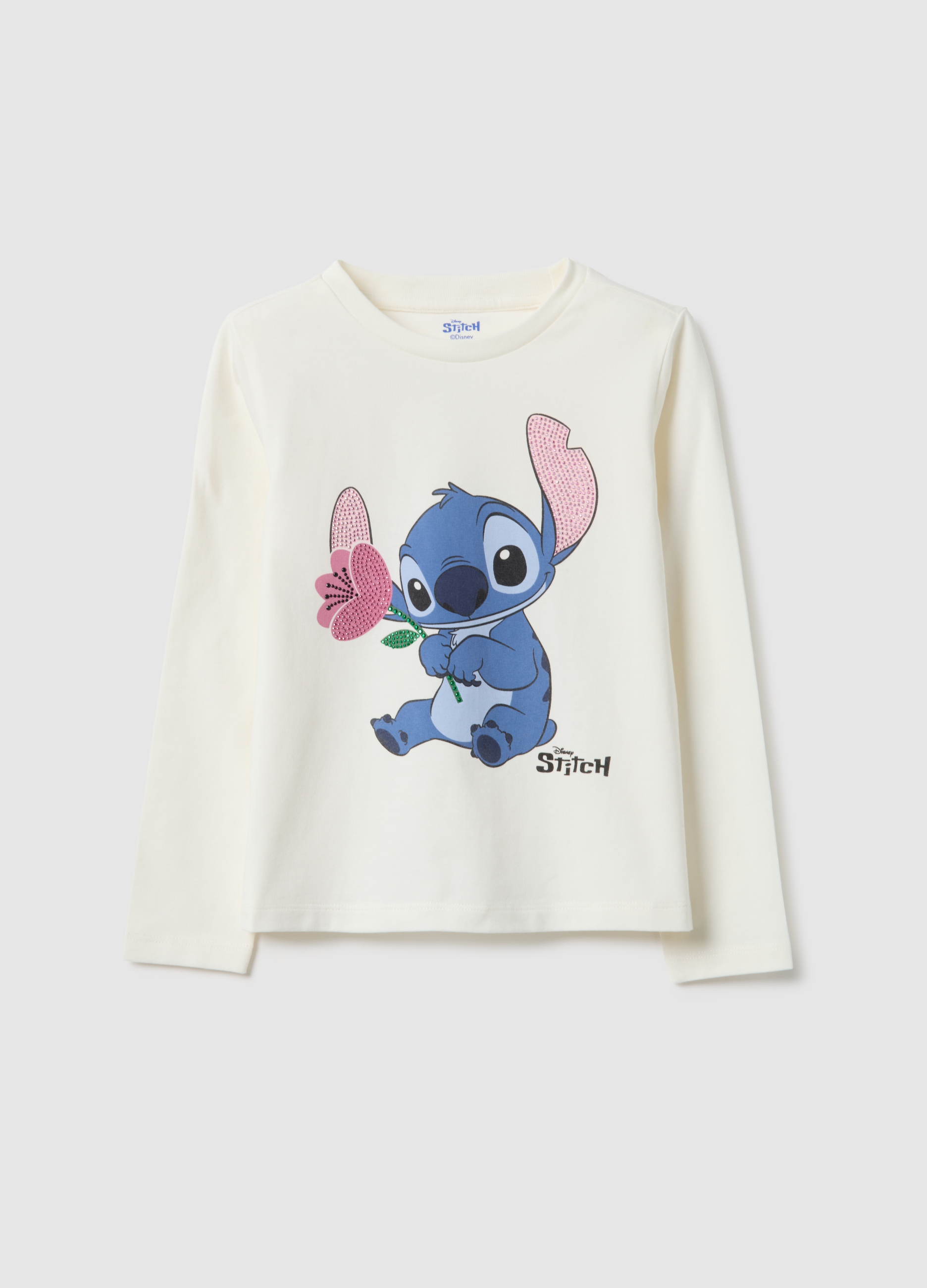DISNEY, T-shirt Bianca A Maniche Lunghe Da Bambina In Misto Cotone Regular Fit, Bianco, Taglia: 4-5