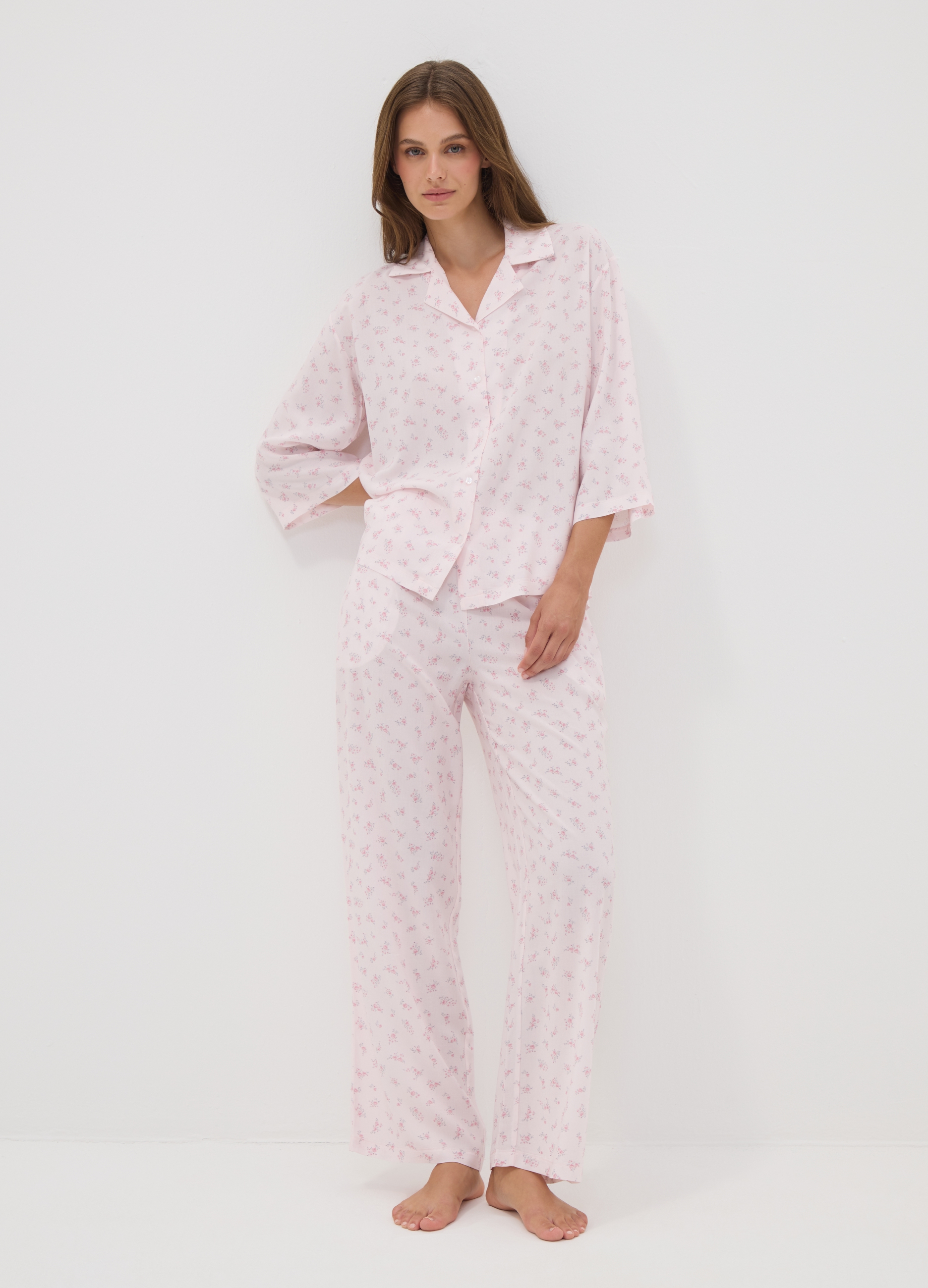 OVS, Pantaloni Pigiama Rosa In Pura Viscosa Con Fantasia Floreale, Donna, Rosa, Taglia: S
