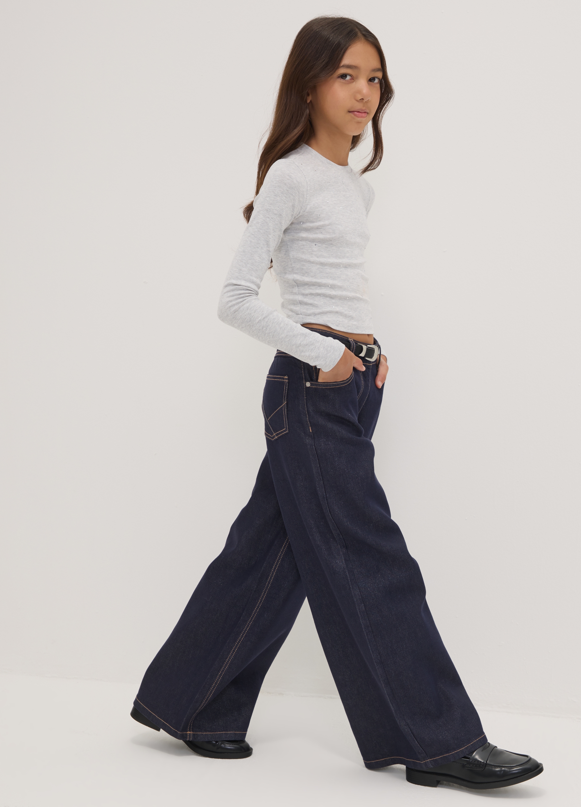REPUBLIC OF DENIM , Jeans Blu Wide Leg In Misto Cotone E Lyocell, Bambina, Blu, Taglia: 12-13
