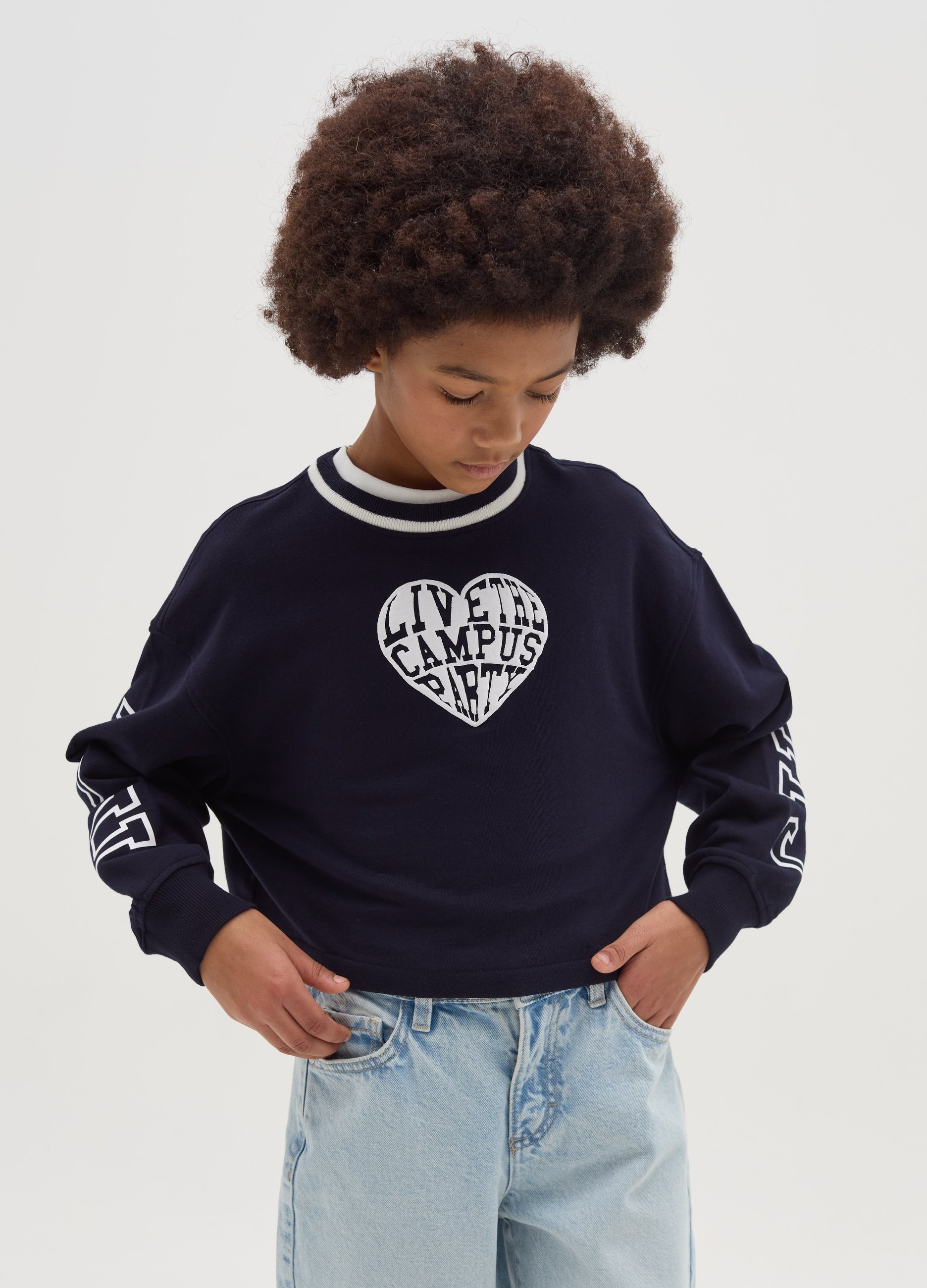 OVS, Felpa Con Cuore E Scritta "live The Campus Party", Bambina, Blu, Taglia: 11-12