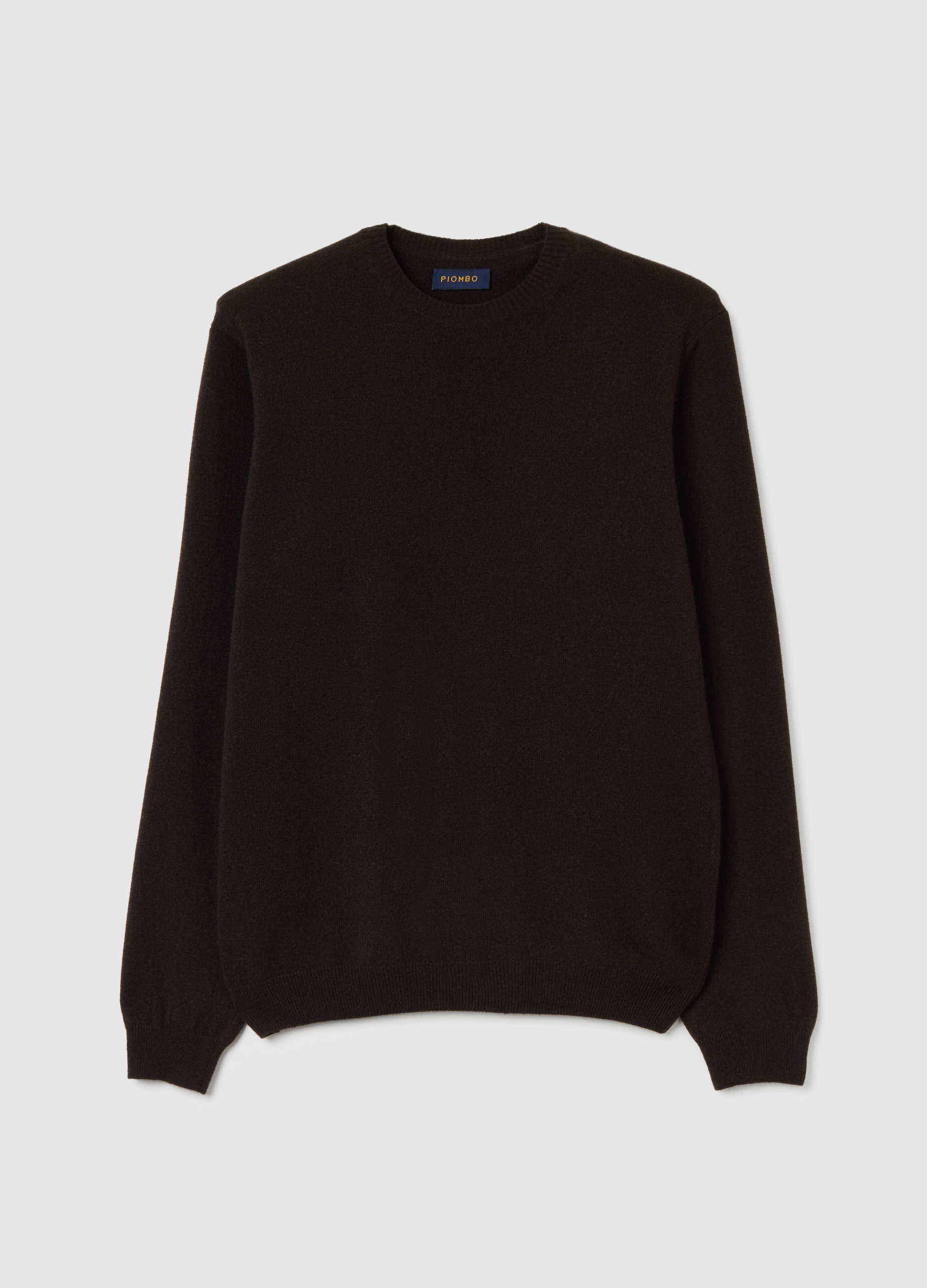 PIOMBO, Suéter Marrón De Cuello Redondo En Pura Lana De Cordero Ajuste Regular, Hombre, Marrón oscuro, Talla: XXL