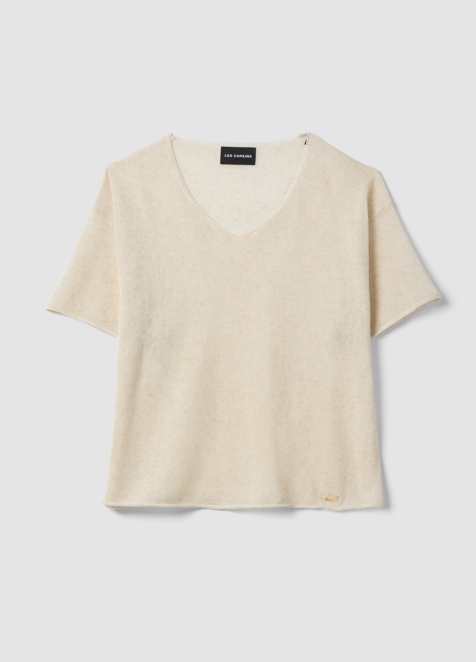 LES COPAINS, Jersey Oversize Beige De Mezcla De Lyocell Y Lino Con Cuello En V, Mujer, Beige Jaspeado, Talla: 36