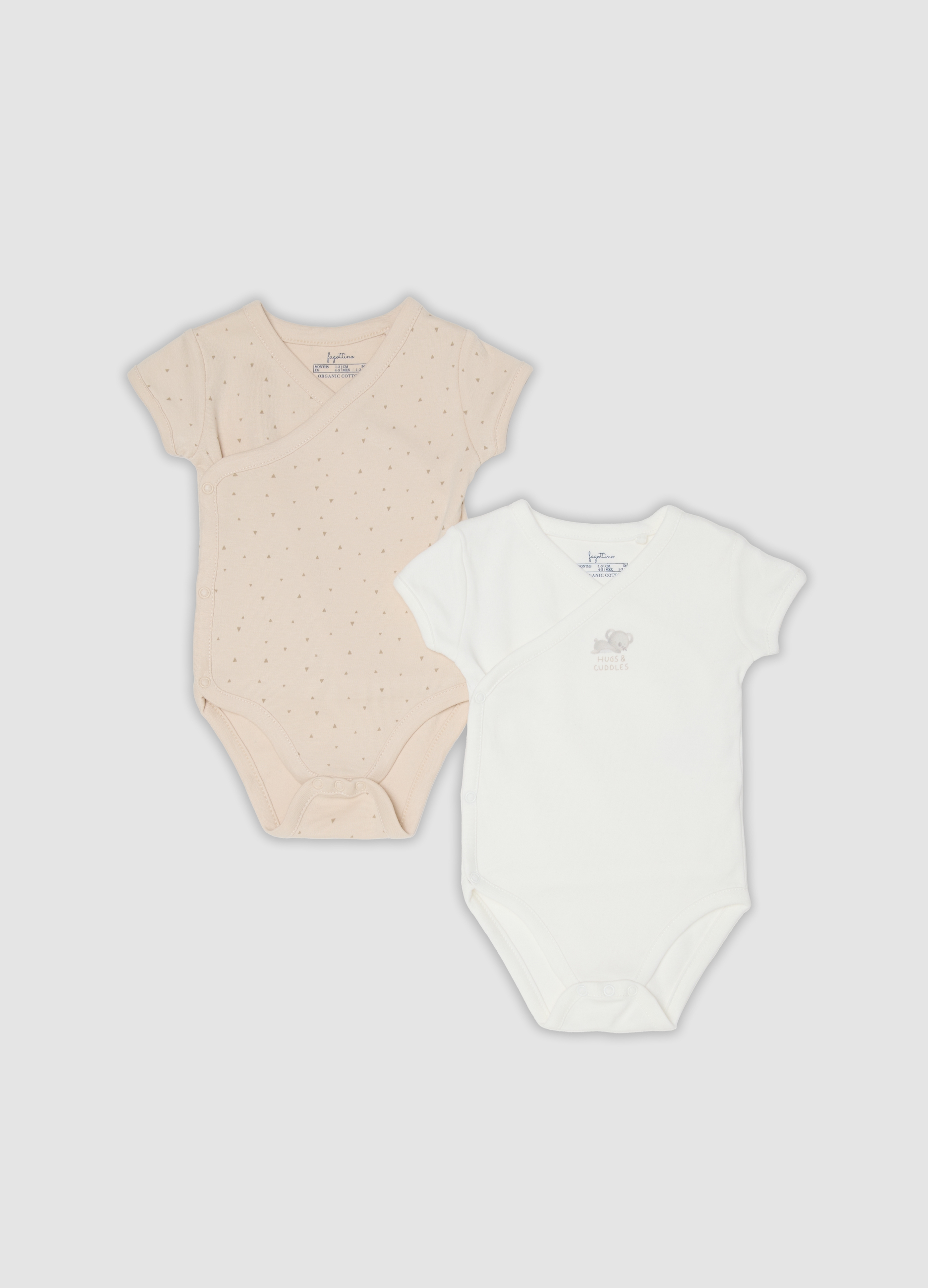 FAGOTTINO, Bipack Di Body Beige E Bianco In Cotone Organico A Maniche Corte Per Bimbo, Neonato, Multicolor, Taglia: 0-1