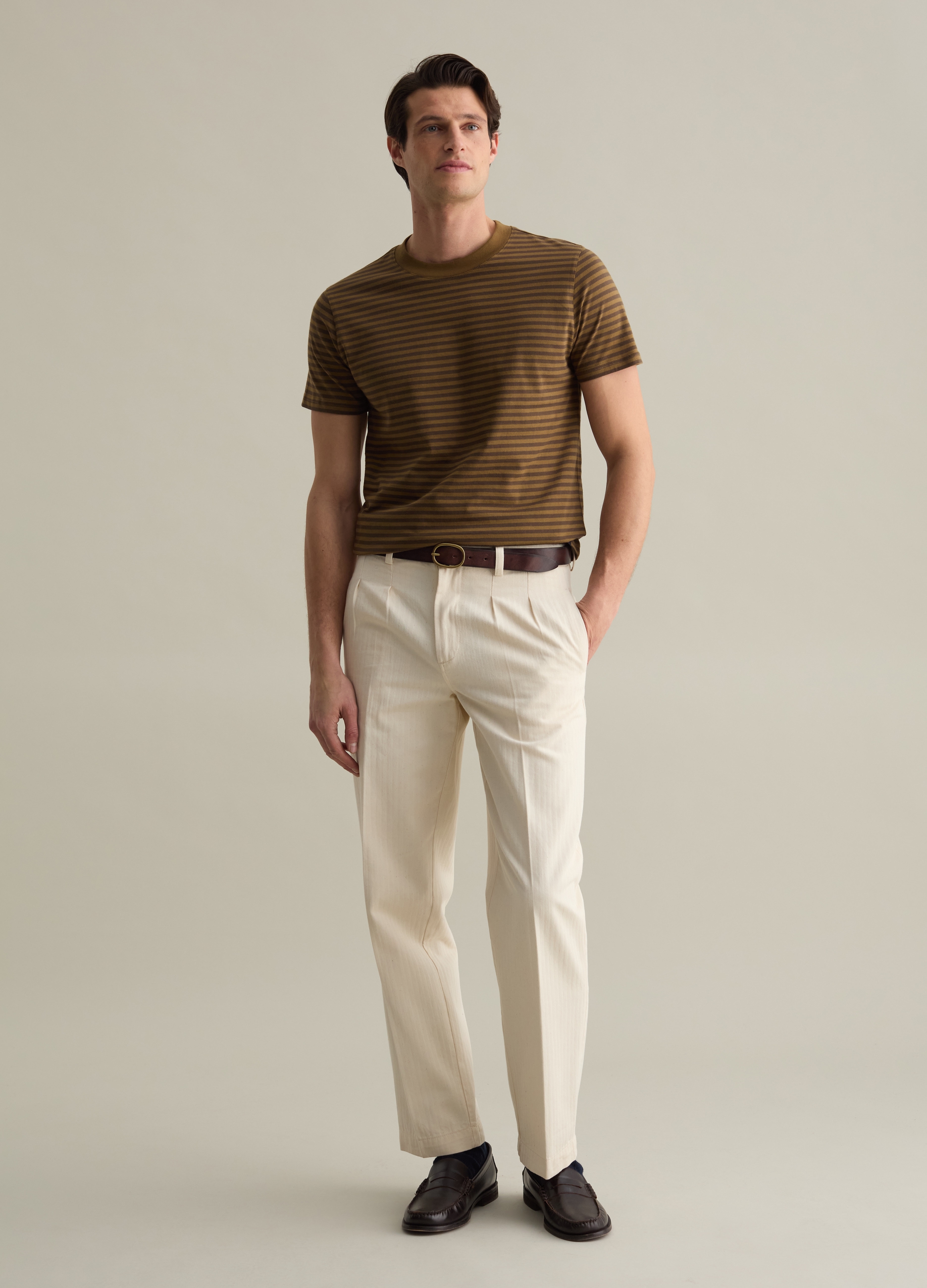 PIOMBO, T-shirt A Righe Con Scollo Rotondo, Uomo, Marrone, Taglia: XL