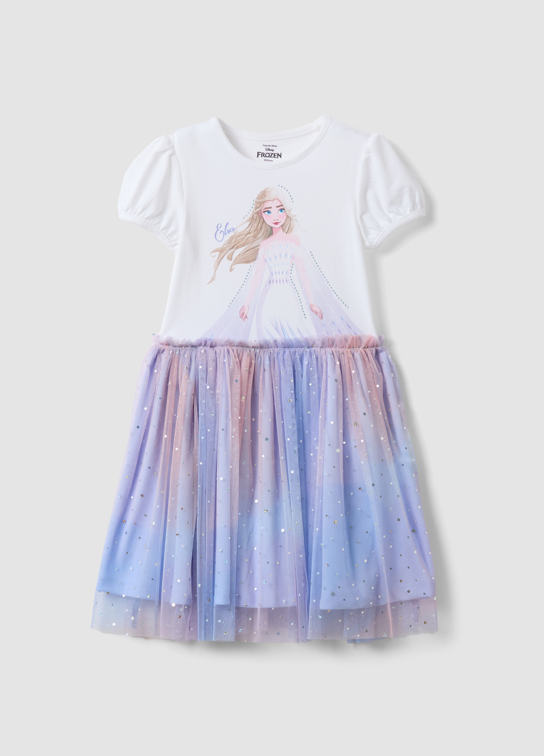 DISNEY, Vestido Blanco De Algodón Elástico Con Falda De Tul Para Niña, Niña, Blanco/morado, Talla: 3-4