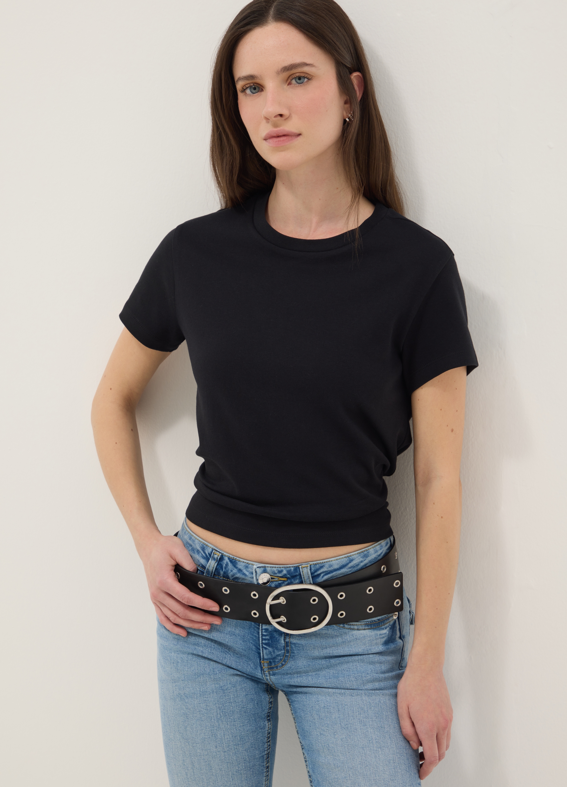 B.ANGEL, Camiseta Negra Regular Fit De Puro Algodón, Mujer, Gunmetal, Talla: 40