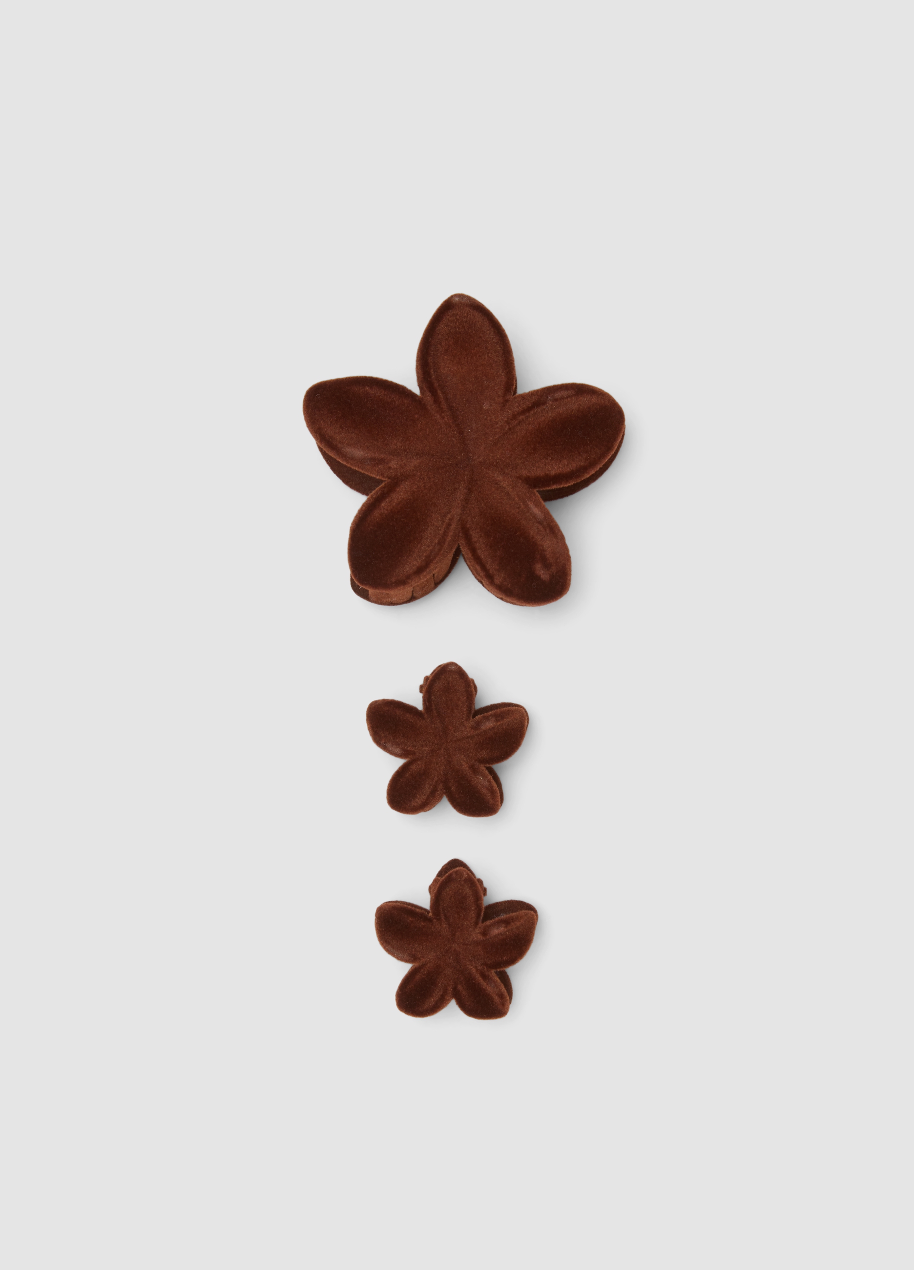 OVS, Set Di Mollette Marroni A Fiore Effetto Vellutato, Donna, Marrone, Taglia: ONE SIZE