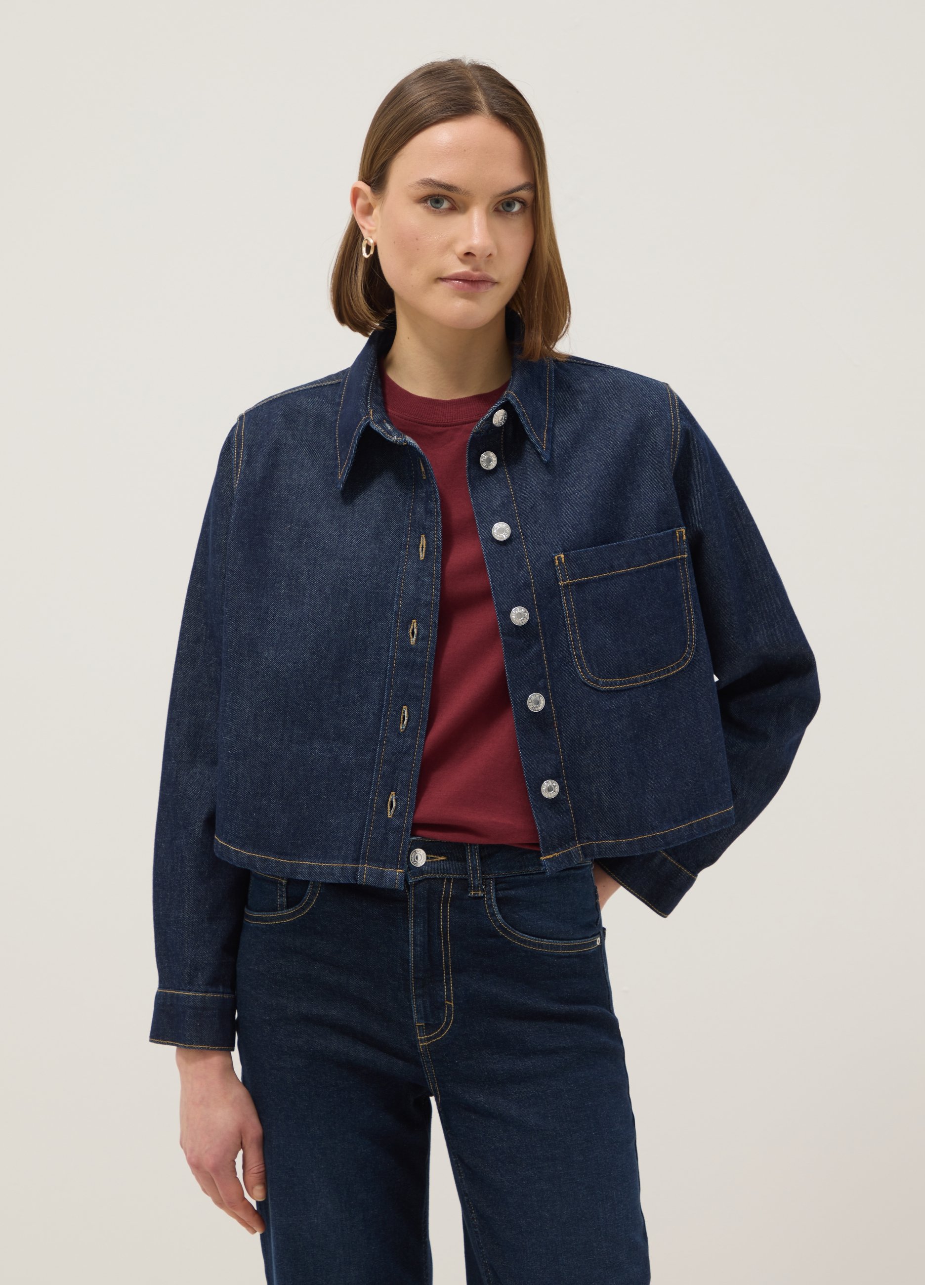 Camisa Vaquera Regular Fit De Puro Algodón Con Botones Y Bolsillo En El Pecho, Mujer, Azul vaquero, Talla: 36