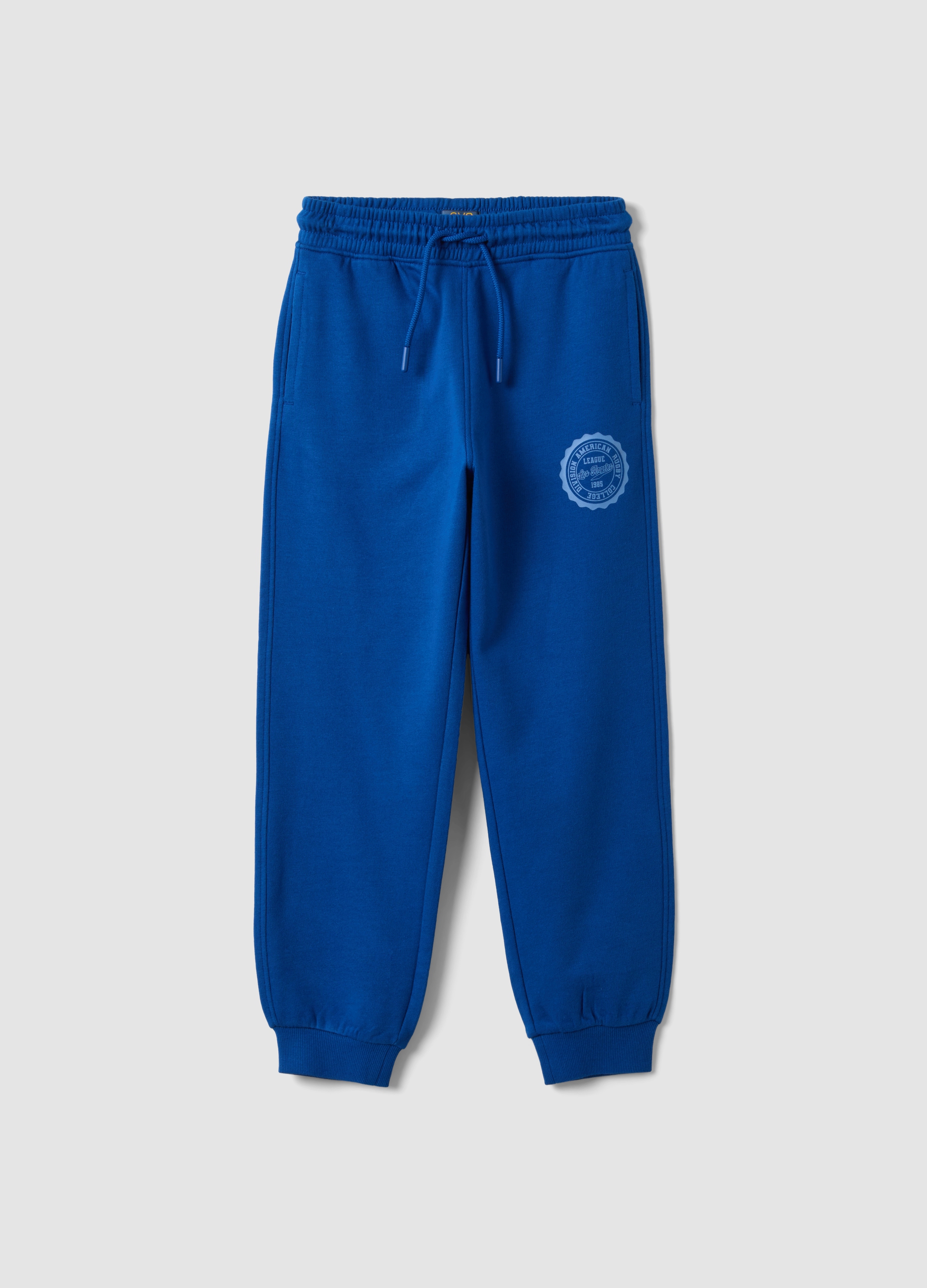 OVS KIDS, Jogger Blu In Misto Cotone E Viscosa Con Stampa A Contrasto Per Bambino, Blu, Taglia: 7-8