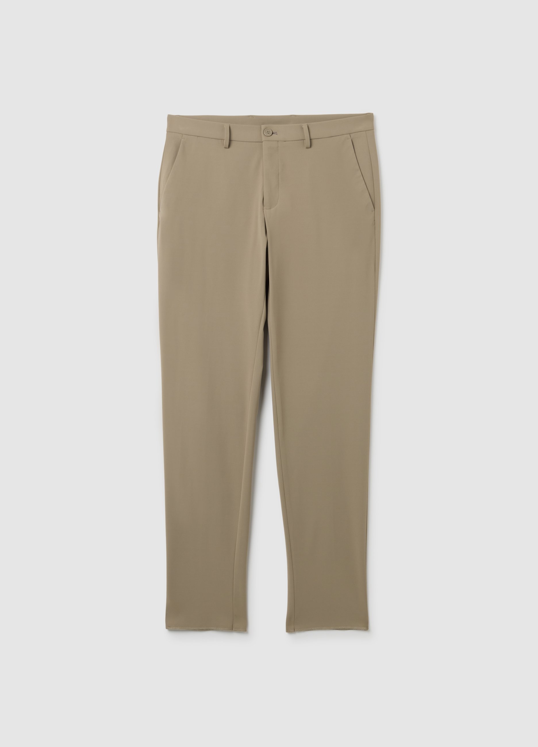 Pantalones Beige Ajustados De Tejido Elástico, Hombre, Beige/Marrón, Talla: 48