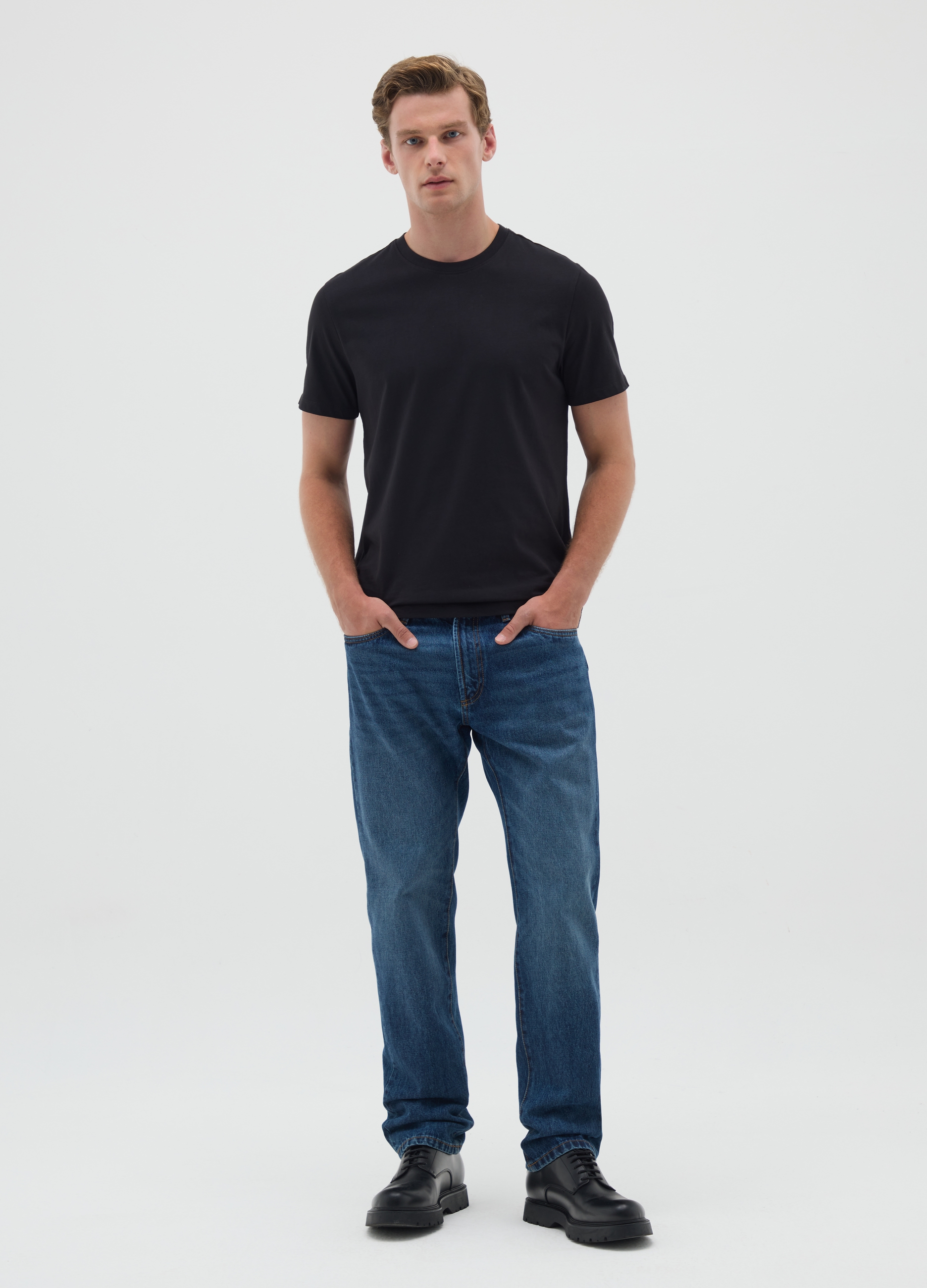 Vaqueros Azules Regular Fit De Algodón Puro, Hombre, Azul oscuro, Talla: 56