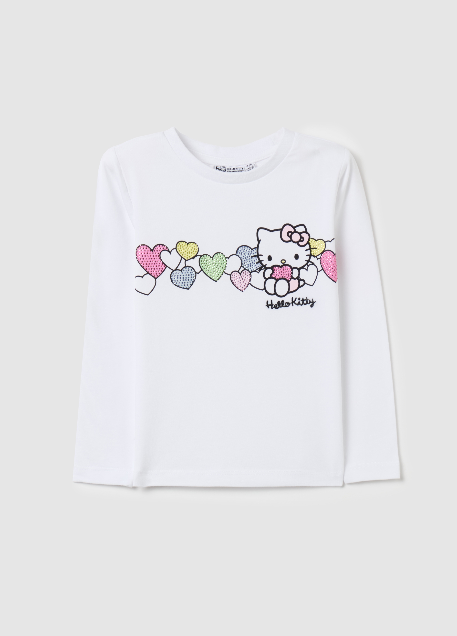 OVS KIDS, Camiseta Manga Larga Hello Kitty Con Strass, Niña, Blanco óptico, Talla: 6-7