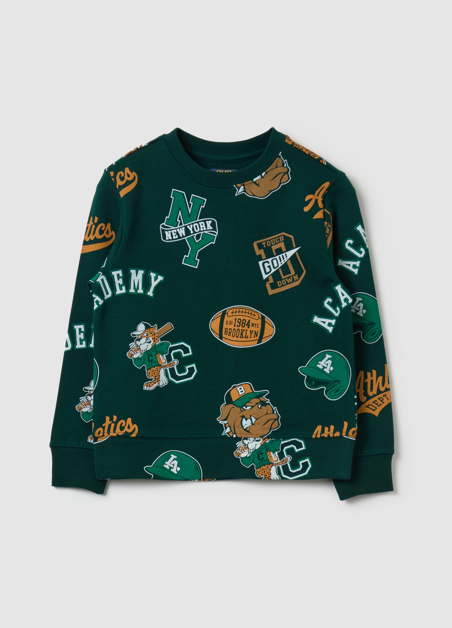 Sudadera De Tejido Rizado Con Estampado, Niño, Verde bosque, Talla: 8-9