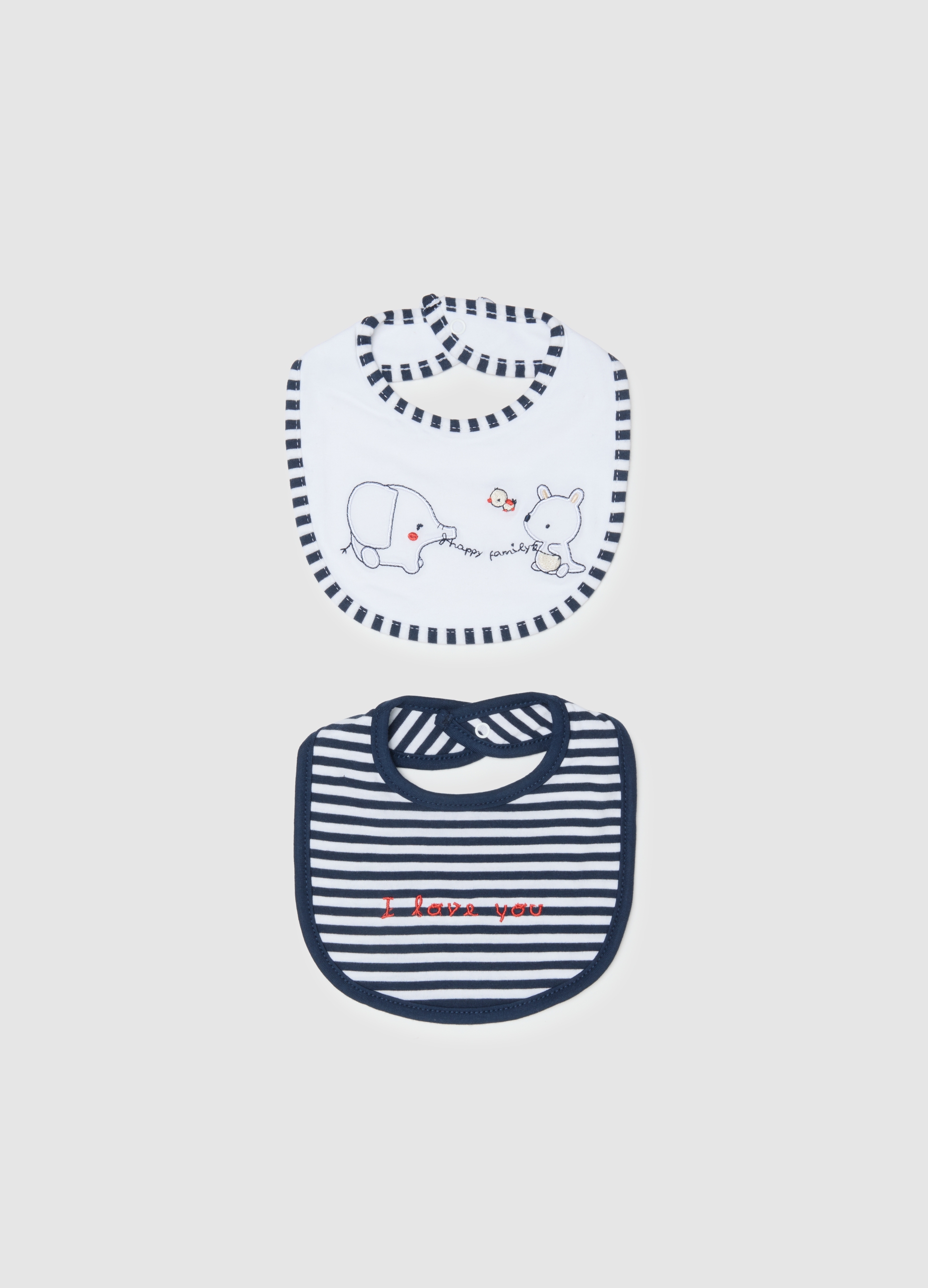 FAGOTTINO, Bipack Bavette In Puro Cotone Multicolor Per Neonati Con Ricami, Unisex, Blanco/azul, Talla: T.U.