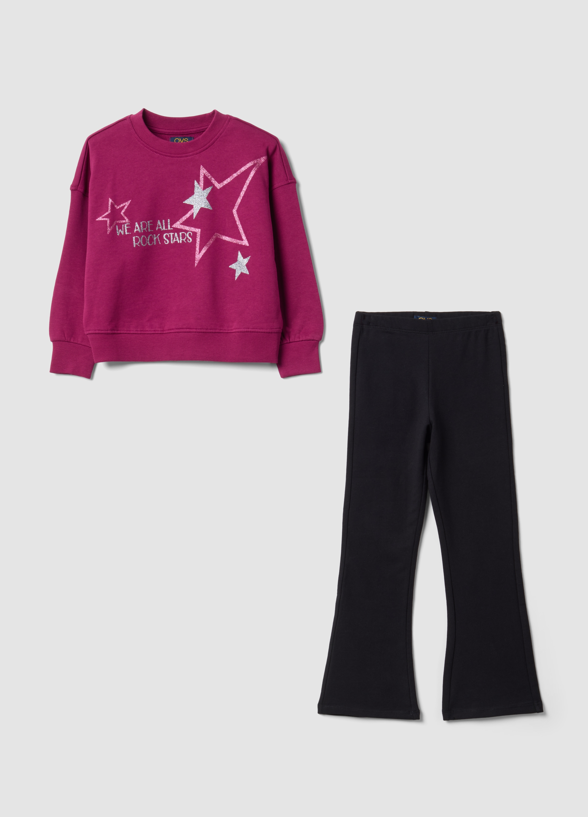 OVS KIDS, Tuta Viola E Nera In Puro Cotone Con Felpa Girocollo Per Bambina, Multicolor, Taglia: 4-5