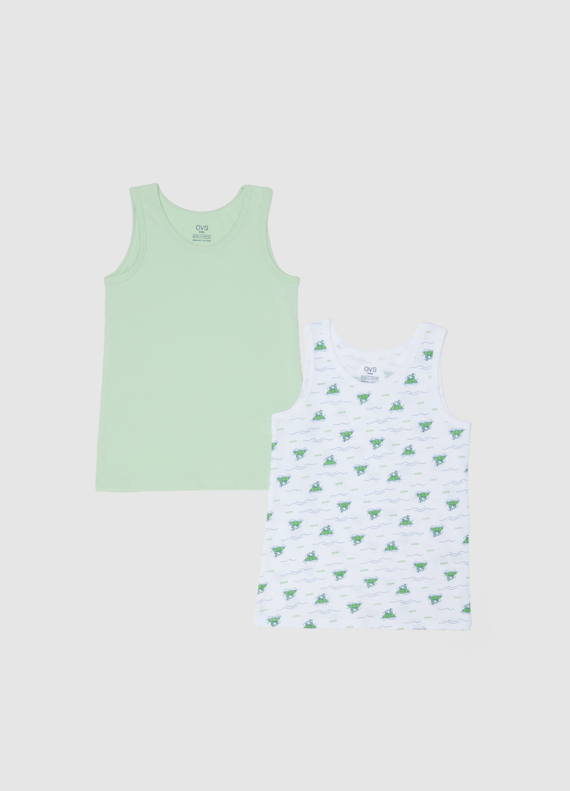 OVS KIDS, Pack De Dos Camisetas Sin Mangas Multicolor De Algodón Puro Para Niños Ajuste Regular, Niño, Blanco/verde, Talla: 7-8