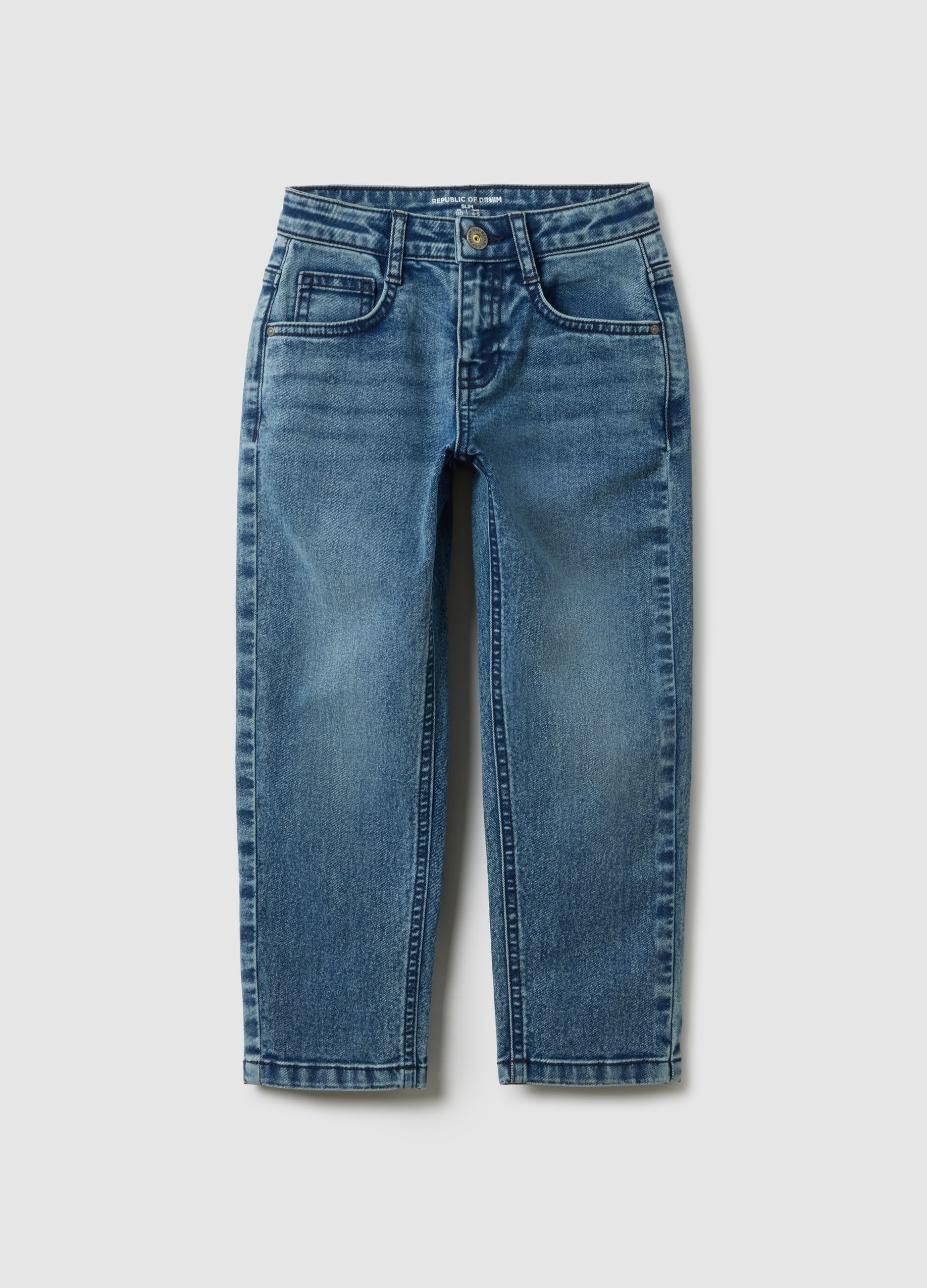 REPUBLIC OF DENIM, Jeans In Denim Elasticizzato Blu Slim Fit Per Bambino, Denim, Taglia: 7-8