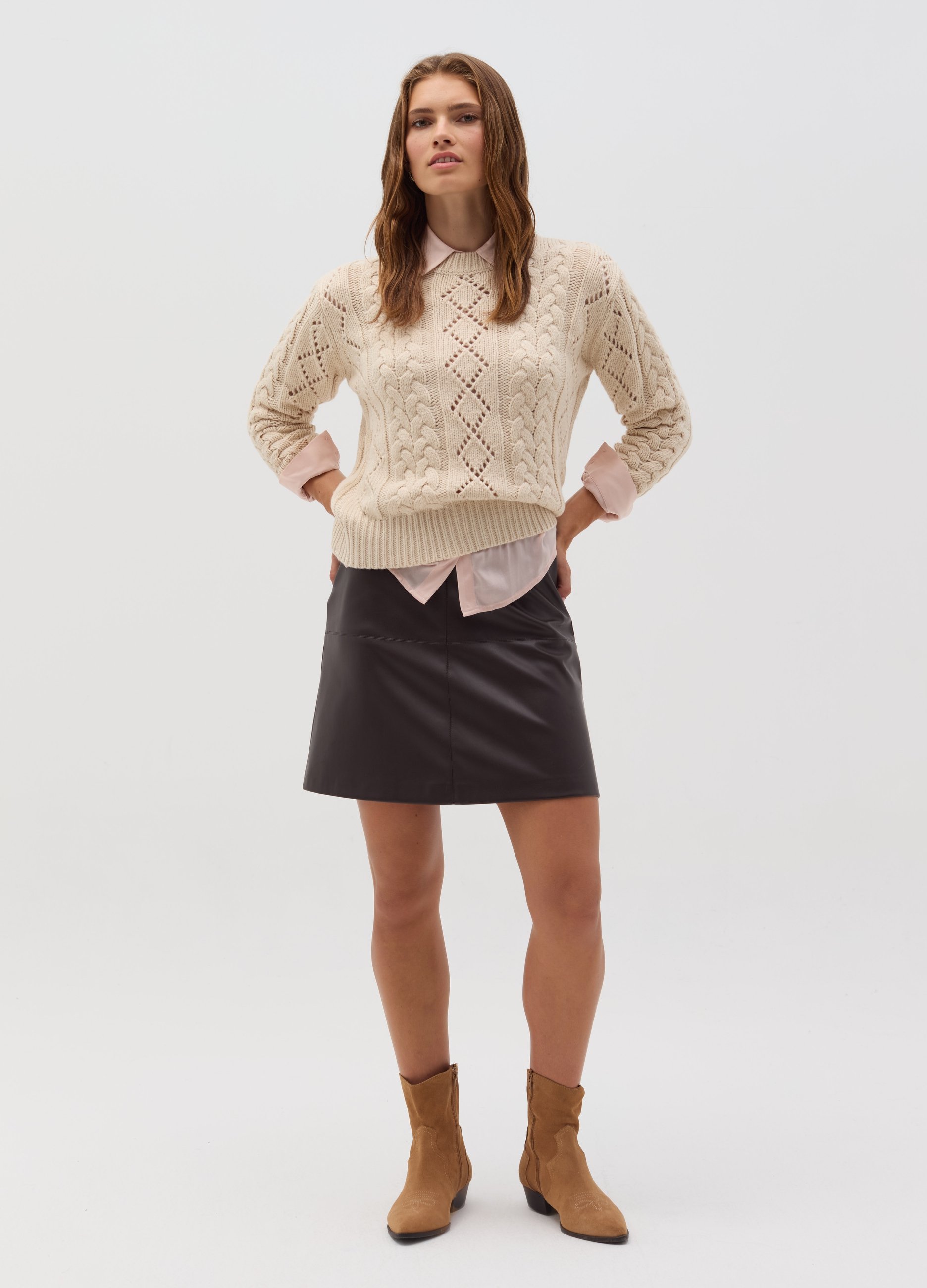 OVS, Minigonna Marrone Con Effetto Lucido, Donna, Marrone, Taglia: XXL