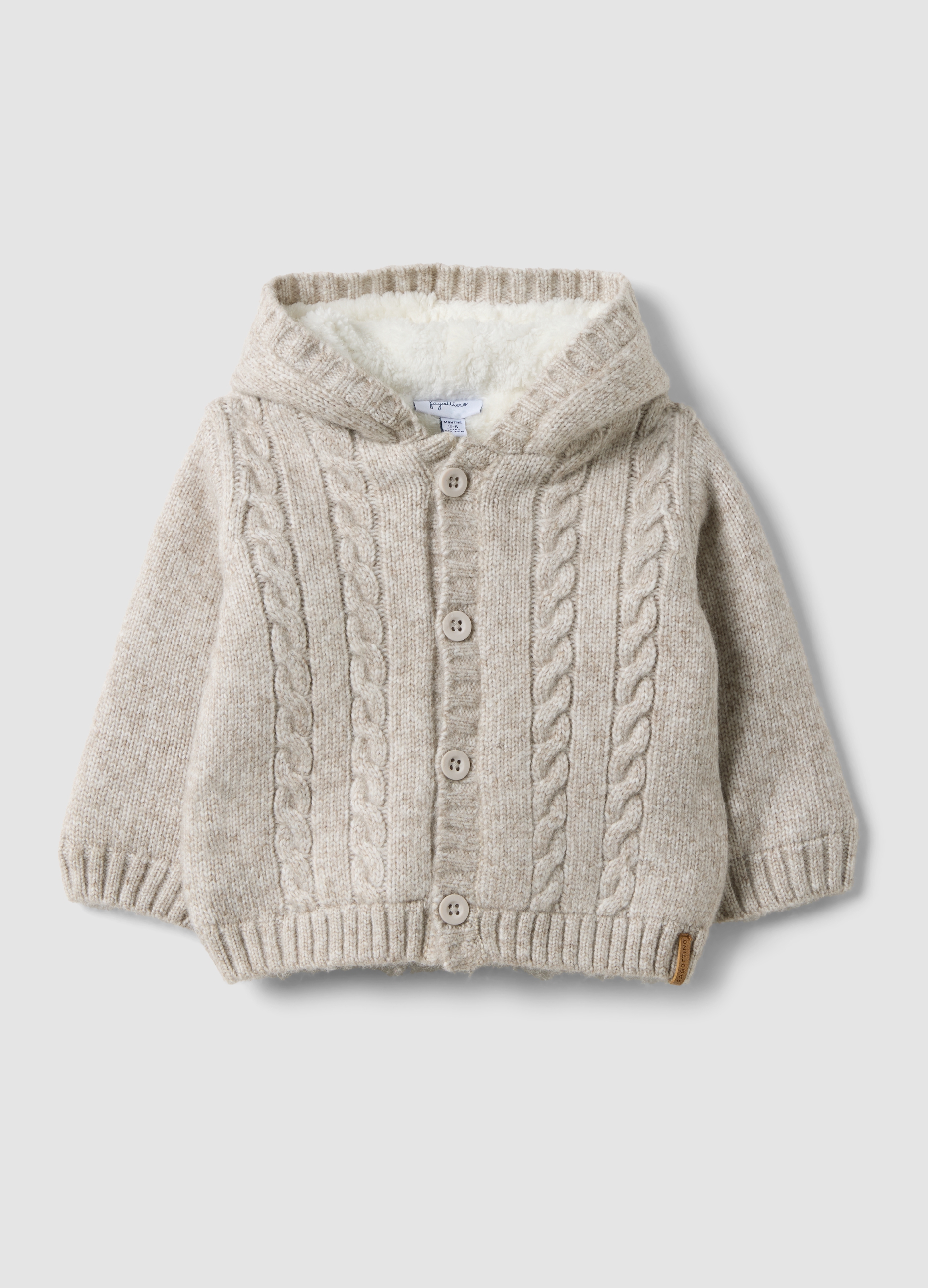FAGOTTINO, Giacca Grigia Con Cappuccio In Maglia A Trecce, Unisex, Grigio, Taglia: 6-9