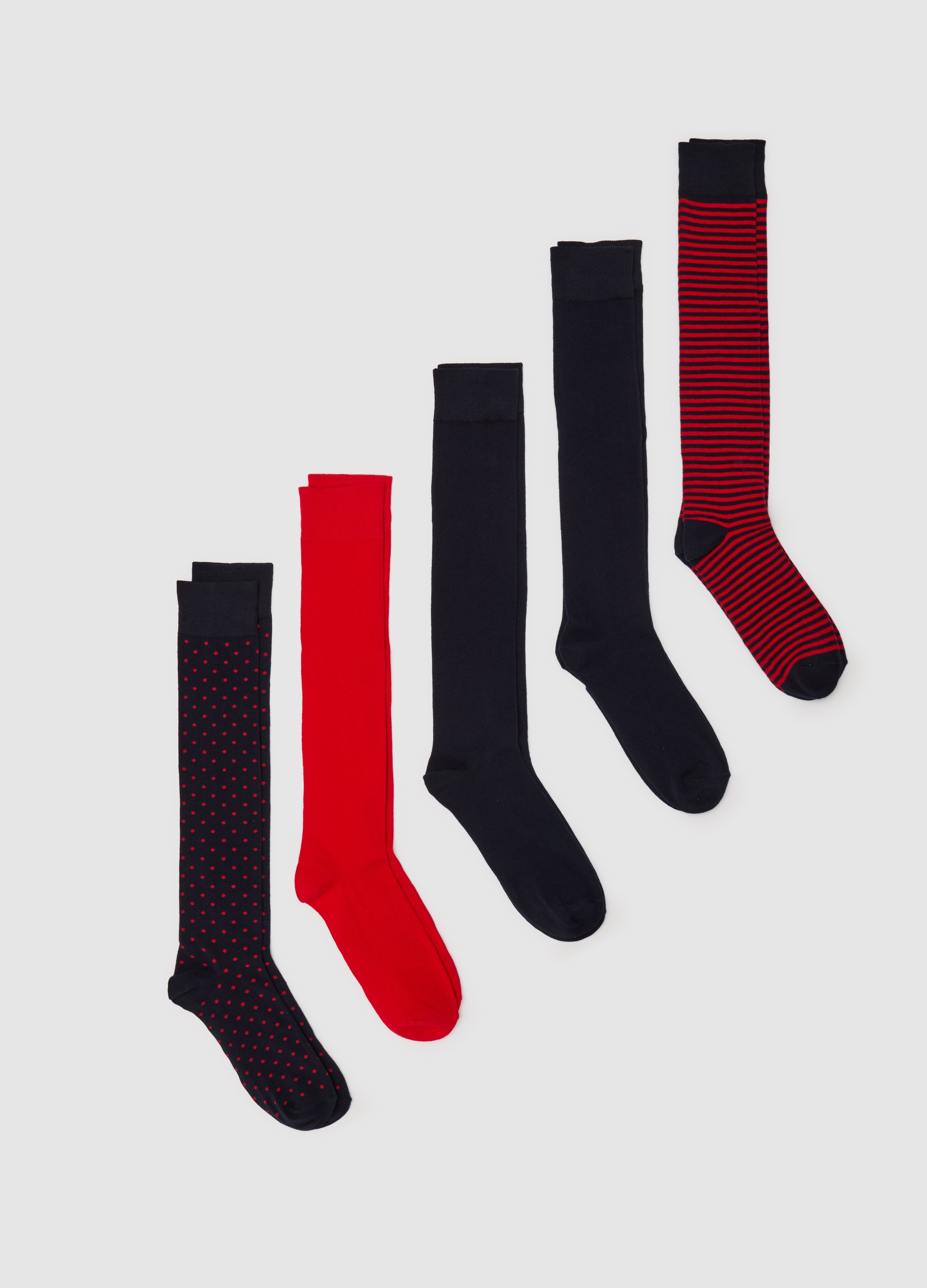 OVS , Set Cinque Calze Lunghe Fantasia Righe E Pois, Uomo, Multicolor, Taglia: 38-42