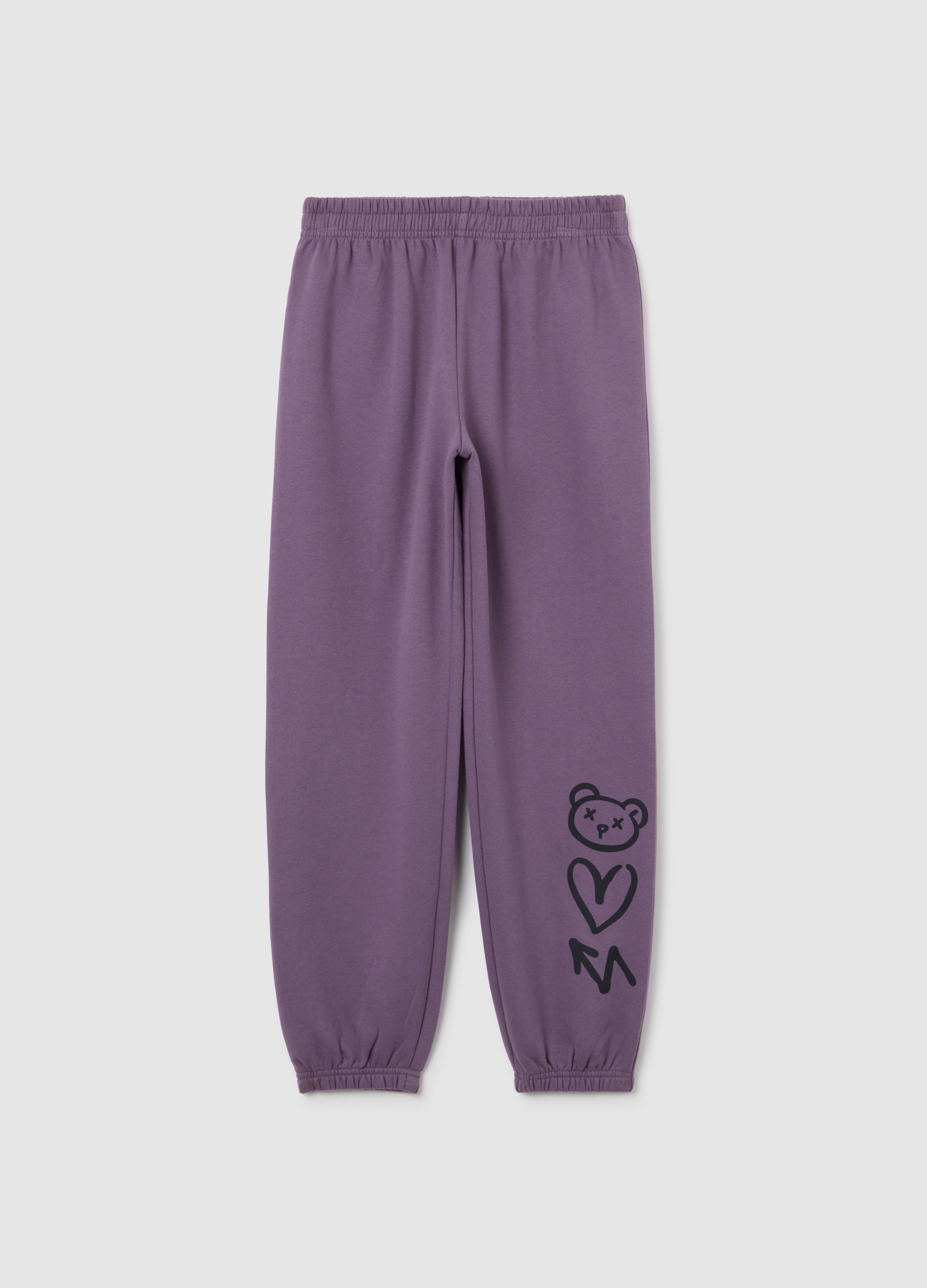 OVS KIDS, Pantaloni Jogger Viola Da Ragazza In Puro Cotone Con Stampa, Niña, Morado oscuro, Talla: 12-13
