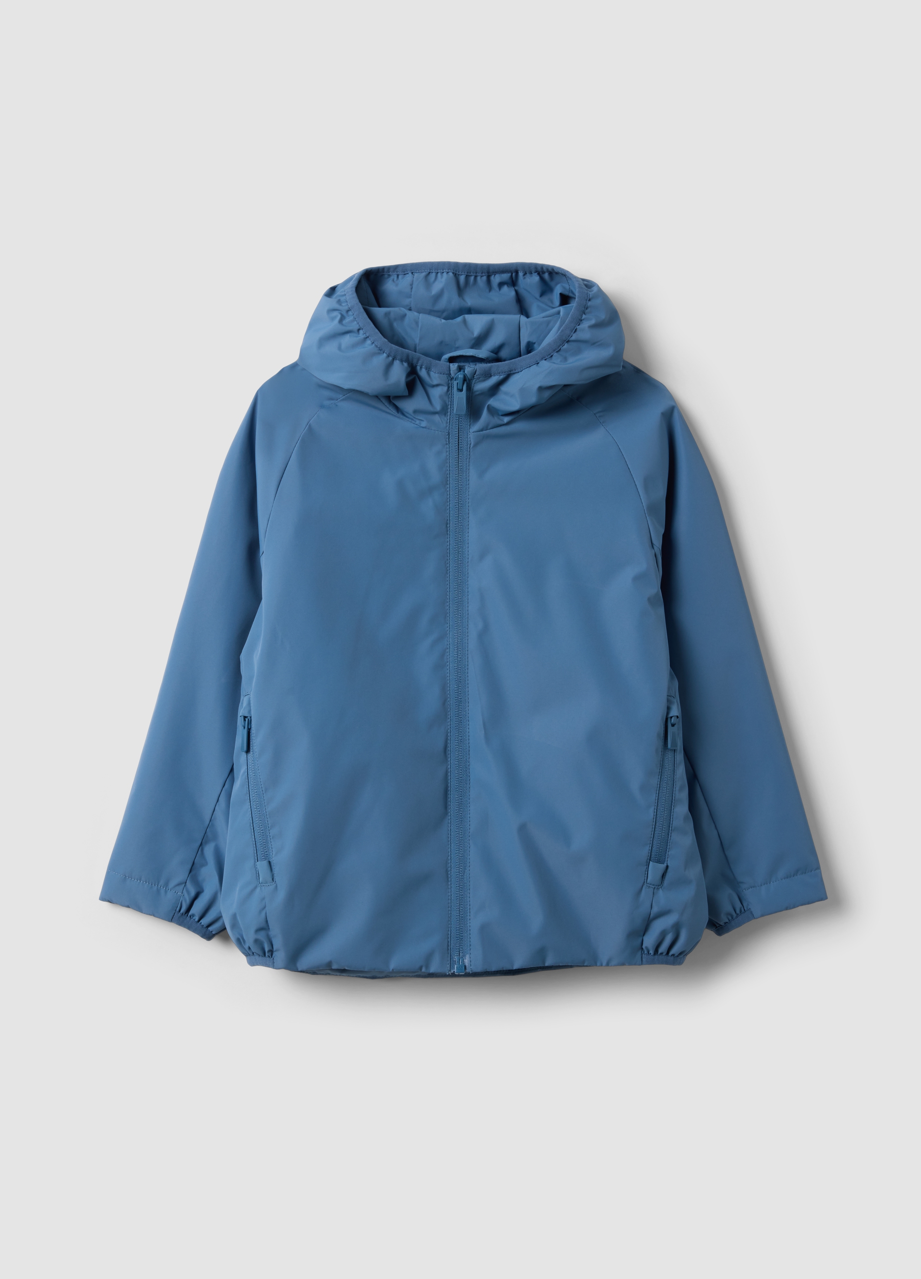 OVS KIDS, Giacca Antipioggia Blu Con Cappuccio E Zip Per Bambino, Blu, Taglia: 9-10