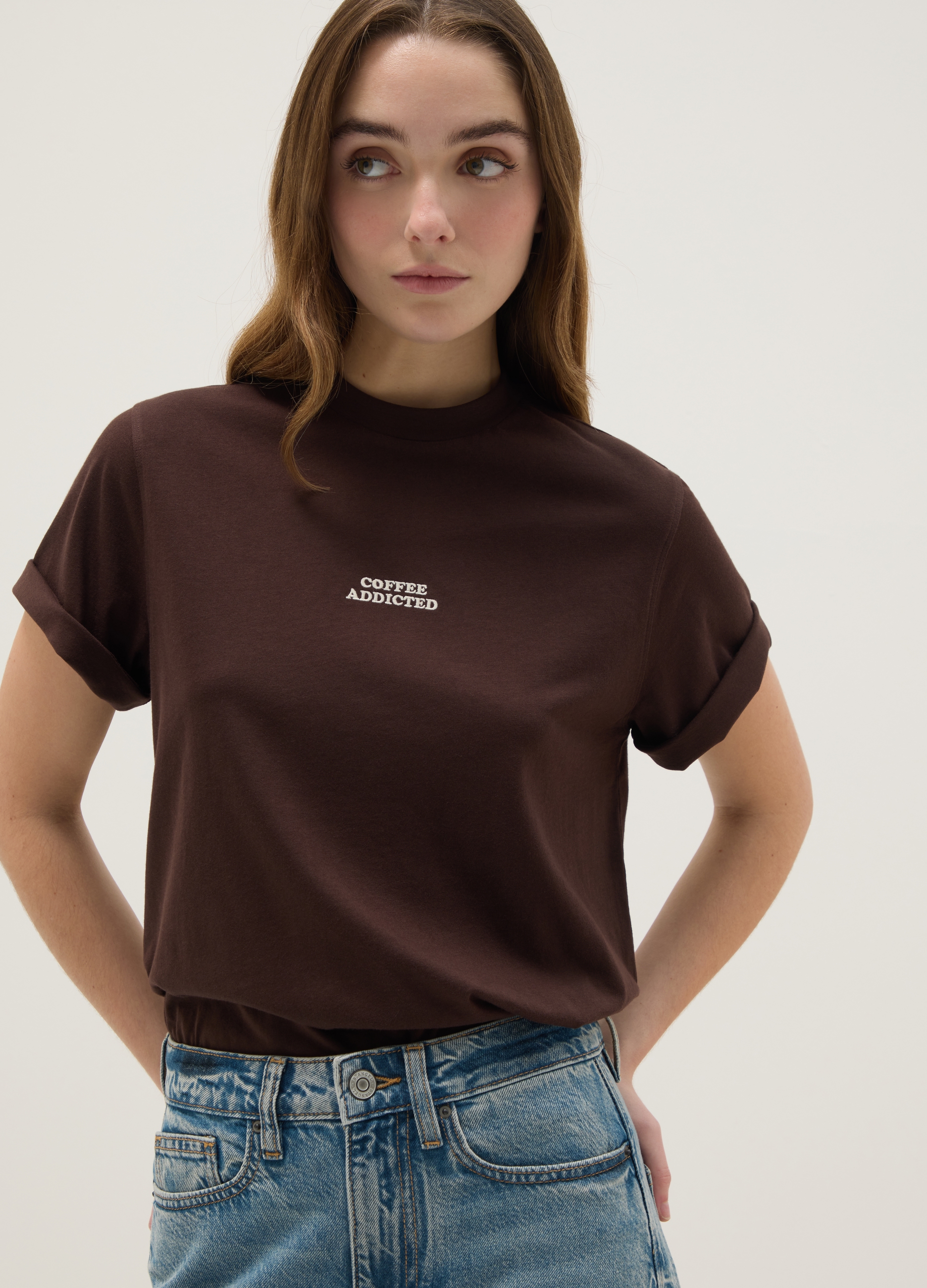 B.ANGEL, T-shirt In Puro Cotone Marrone Regular Fit Con Stampa, Mujer, Marrón chocolate, Talla: 42