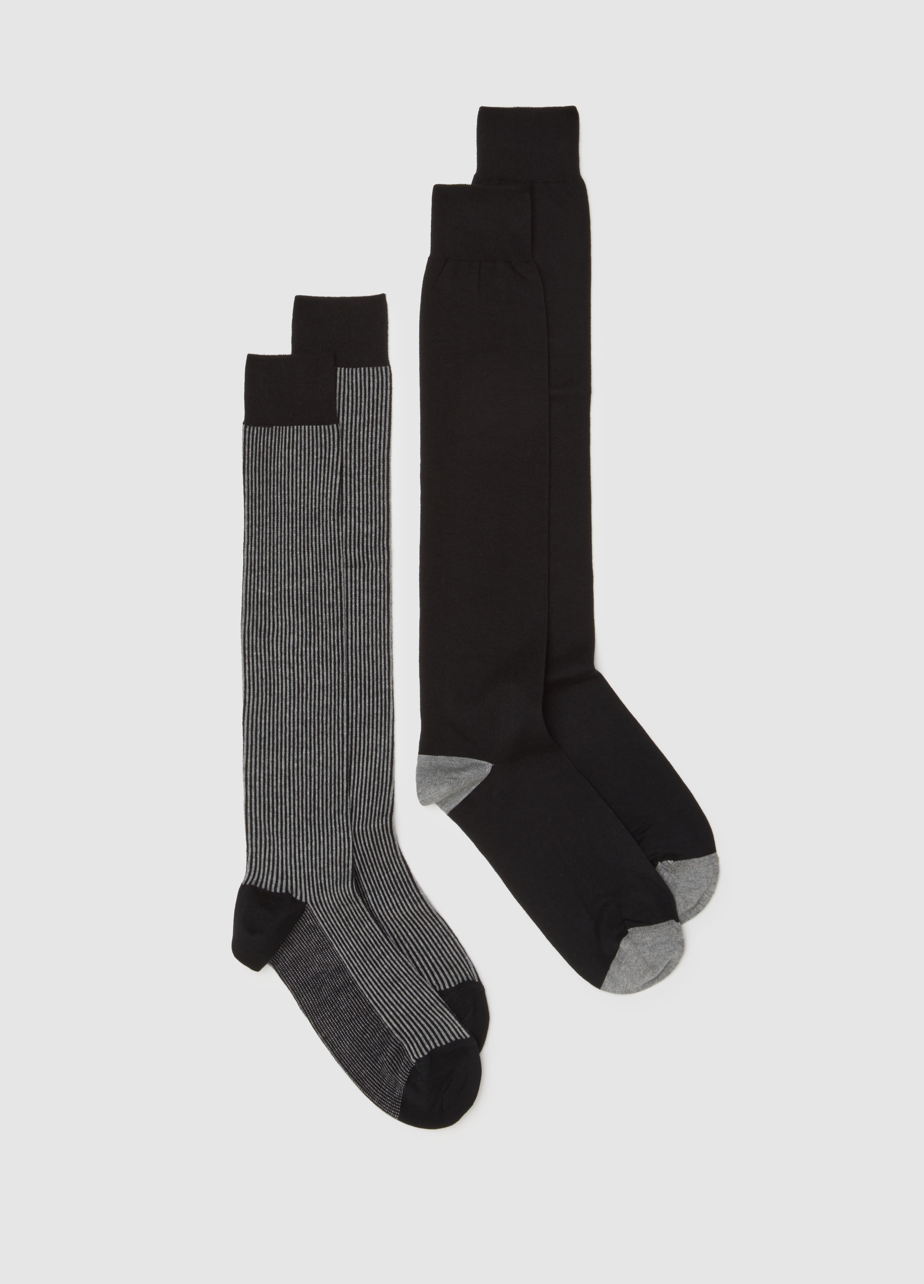 Bipack Calze Lunghe In Cotone Multicolor Elasticizzate, Hombre, Negro/Gris, Talla: 43/46