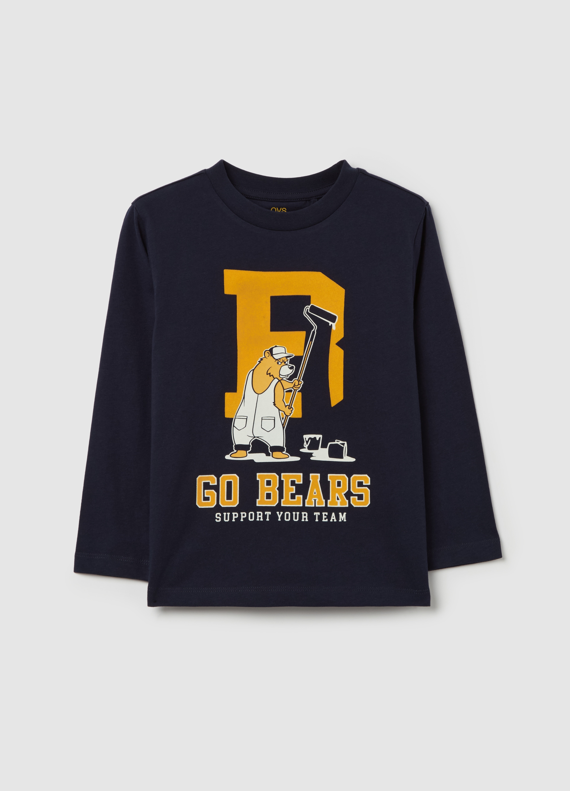 OVS KIDS, T-shirt A Maniche Lunghe Con Stampa, Bambino, Blu, Taglia: 4-5