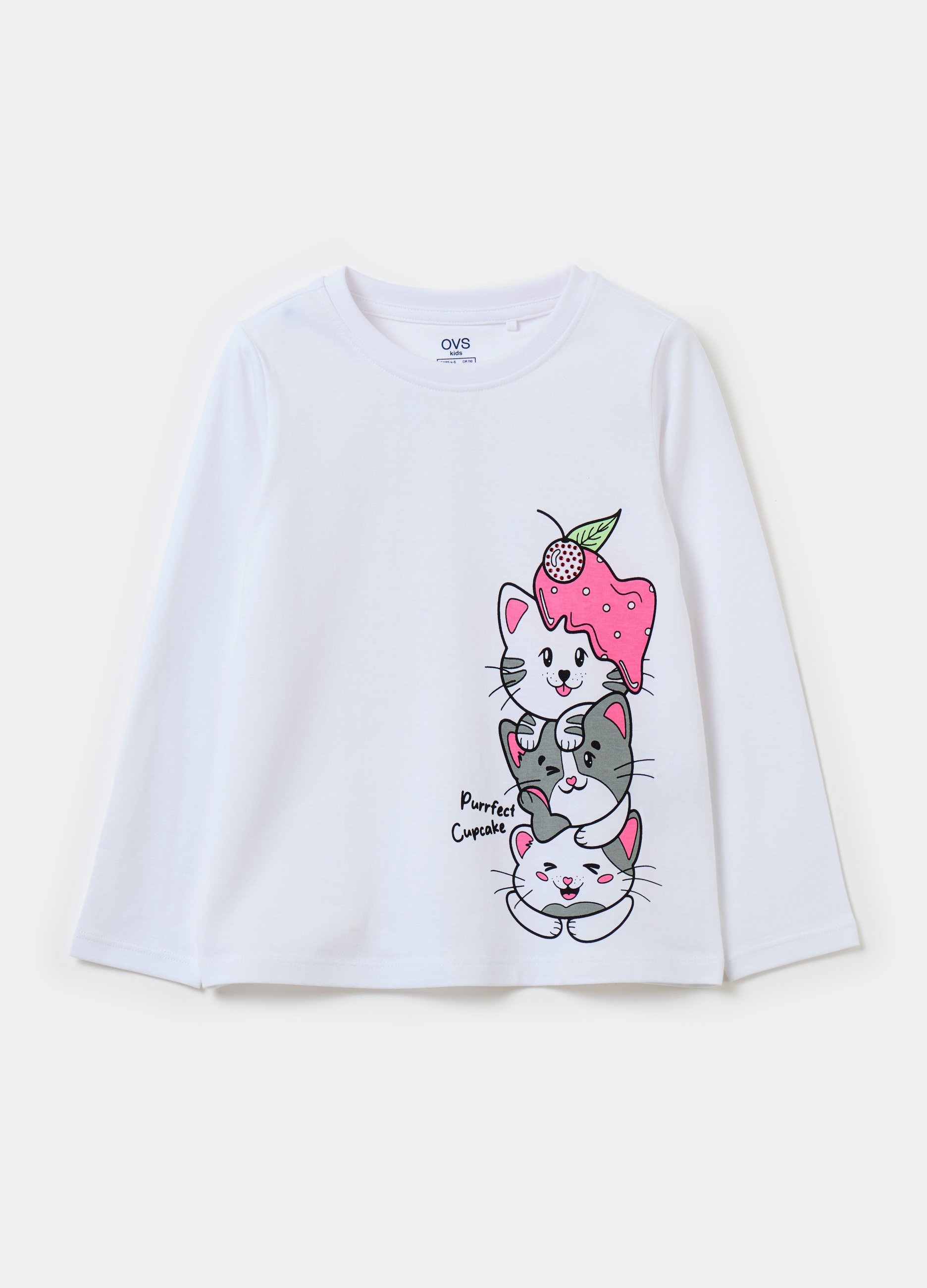 OVS KIDS, Camiseta Manga Larga De Algodón Con Estampado, Niña, Blanco, Talla: 7-8